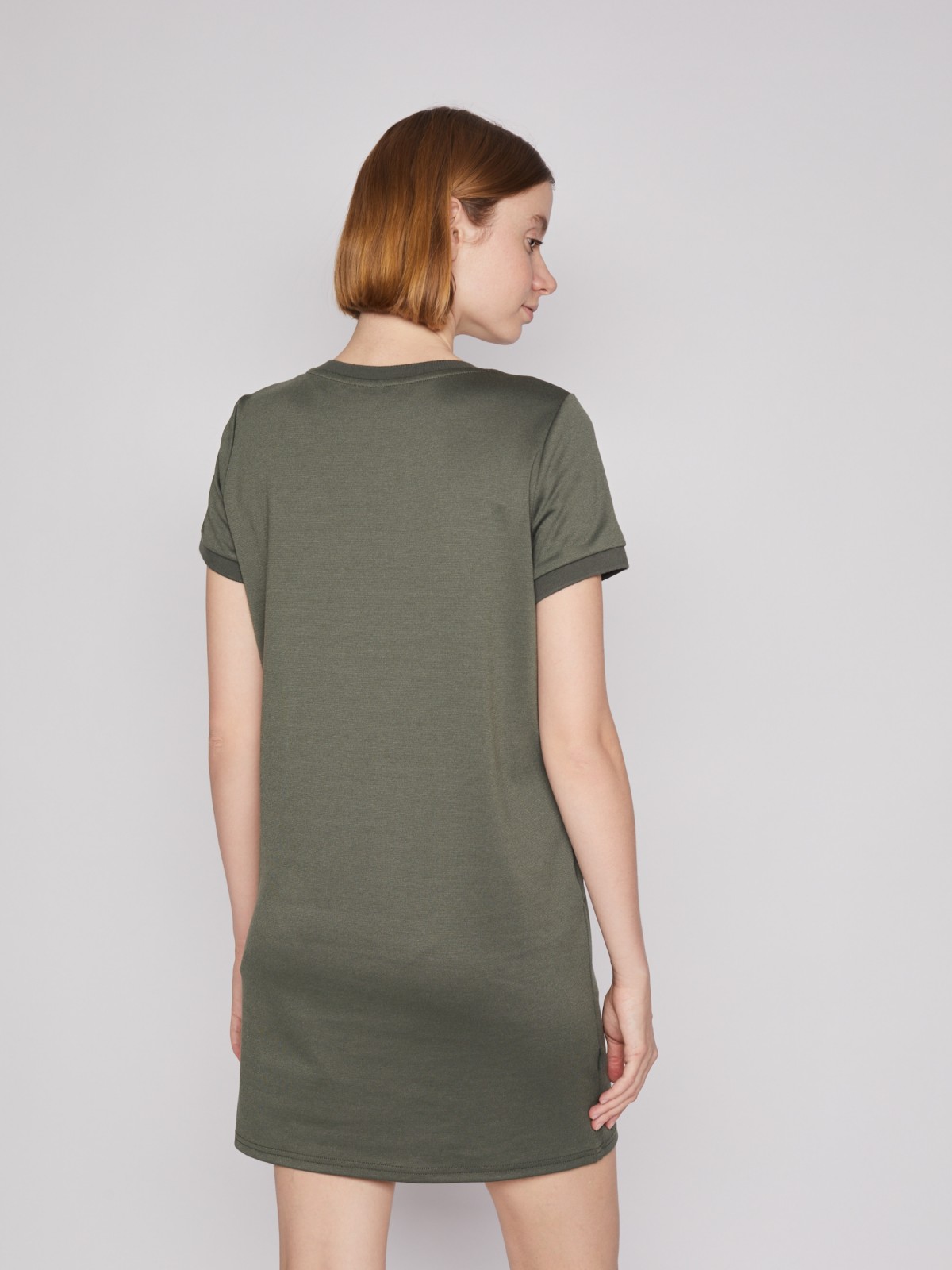 Платье-футболка с коротким рукавом zolla 02213819F132, цвет хаки, размер S - фото 4