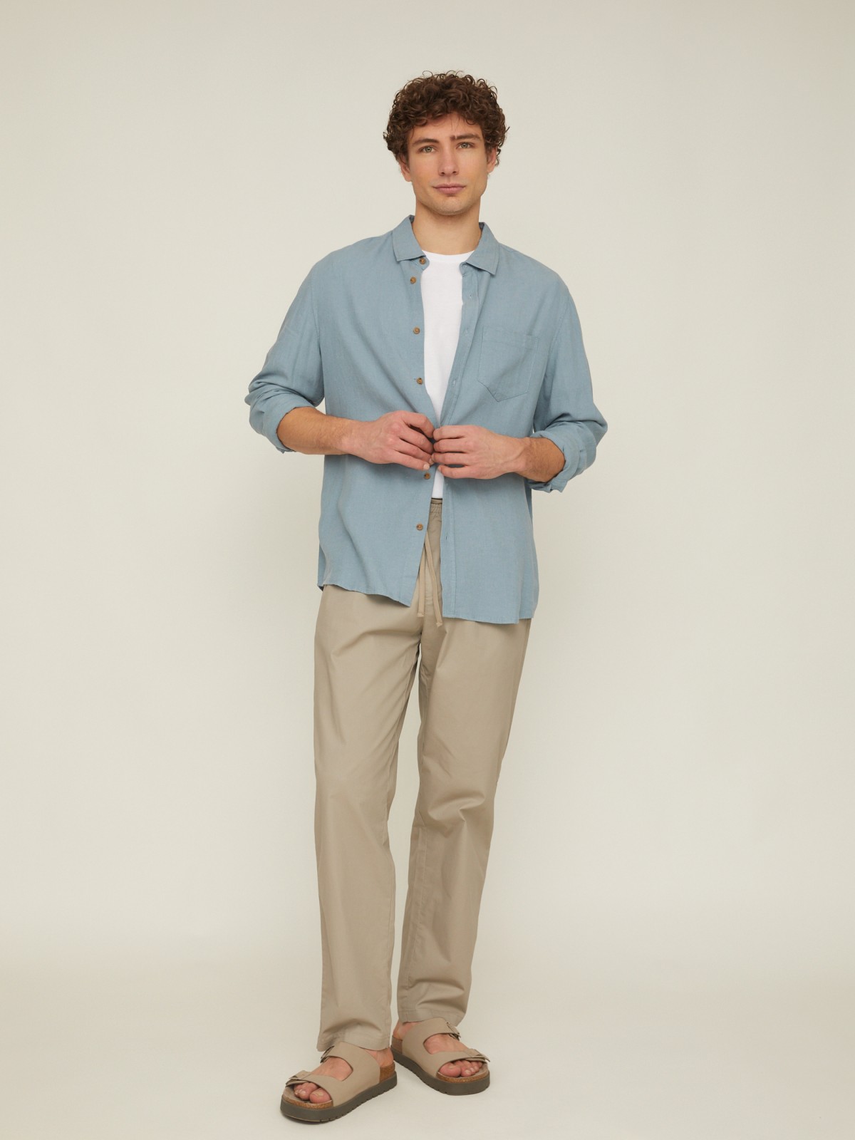 Льняная офисная рубашка прямого силуэта с карманом zolla 014212159053, цвет мятный, размер L - фото 2