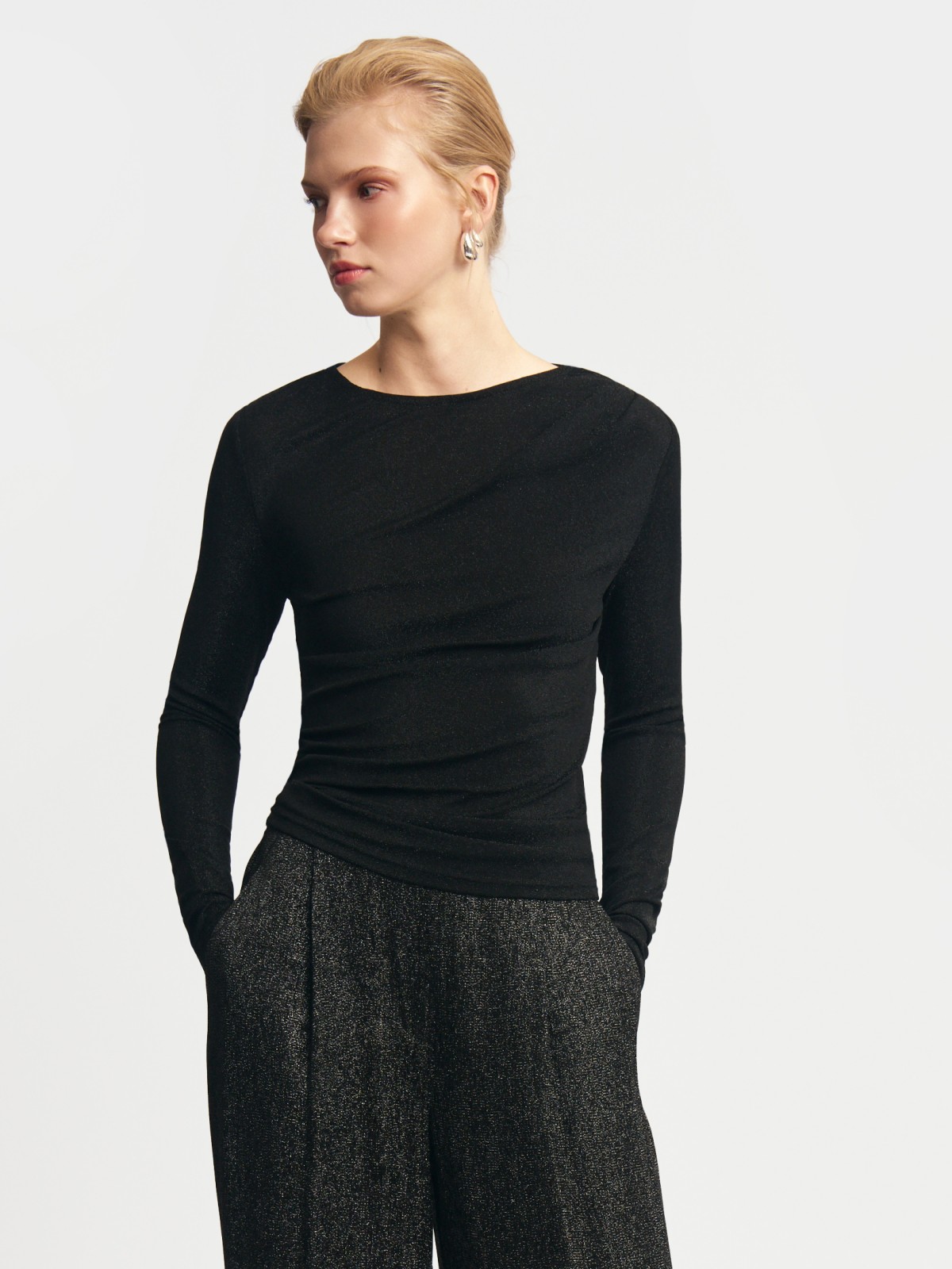 Трикотажный топ-лонгслив с люрексом