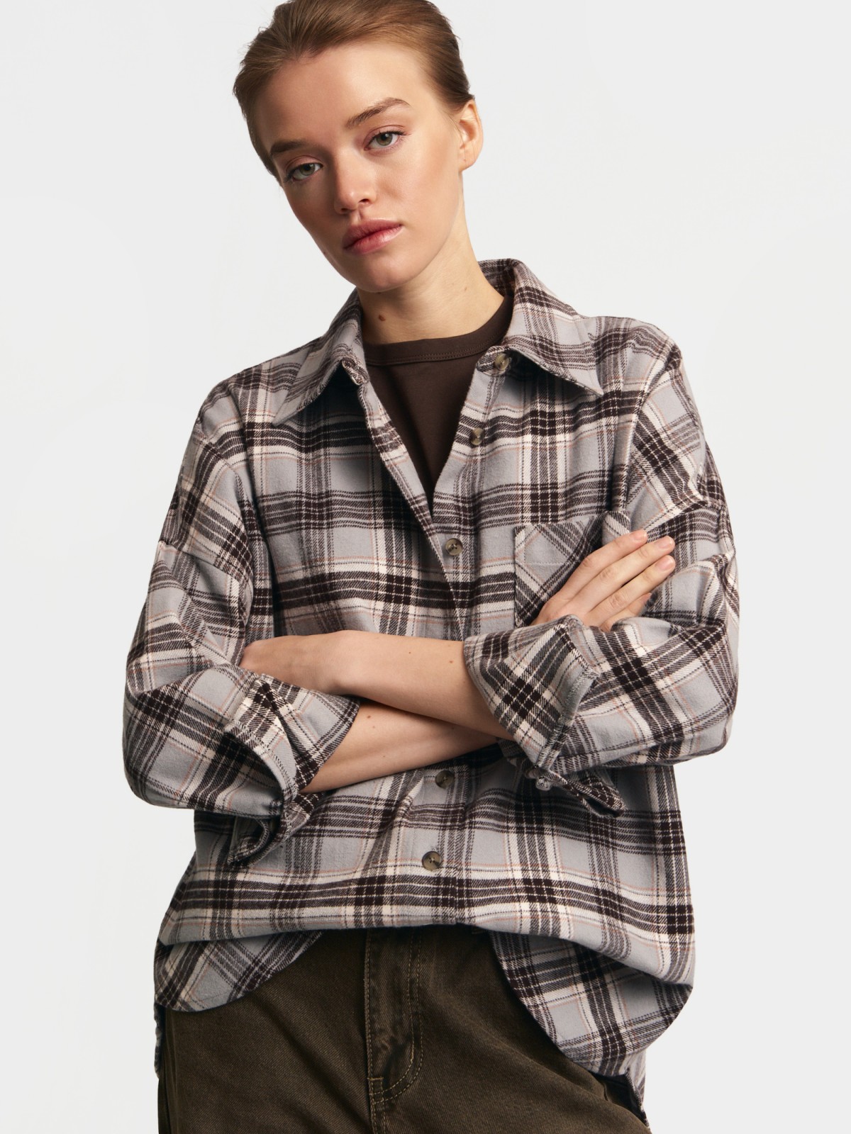 Верхняя рубашка оверсайз из фланели в клетку