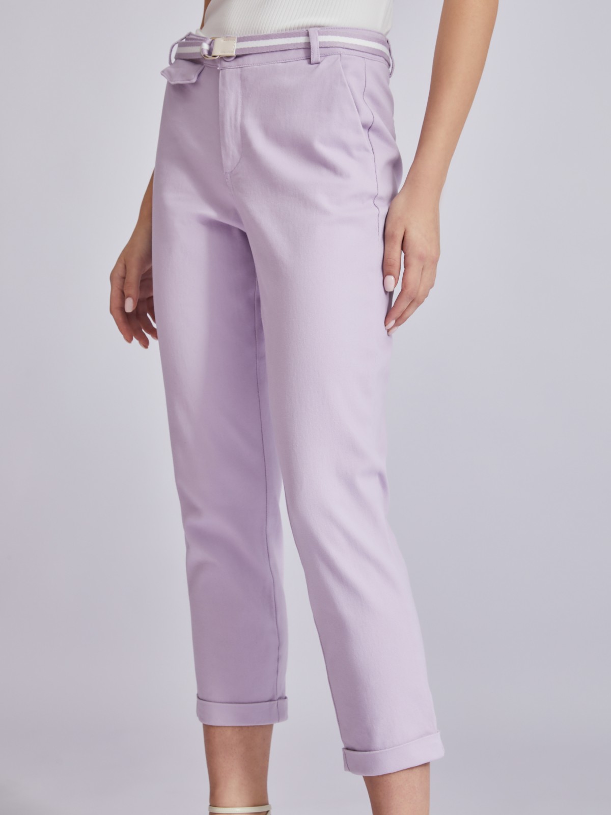 Укороченные брюки-чинос с ремнём zolla 02323747Z012, цвет лиловый, размер XS - фото 3