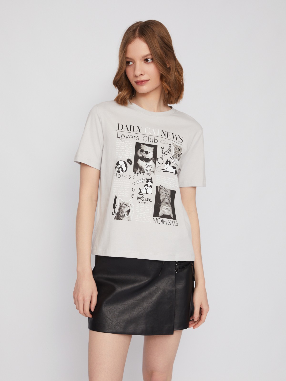 Футболка из хлопка с коротким рукавом и принтом