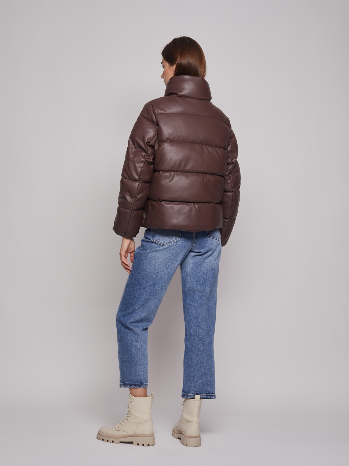 Куртка из экокожи с высоким воротником zolla 022335102094, цвет коричневый, размер XS - фото 4