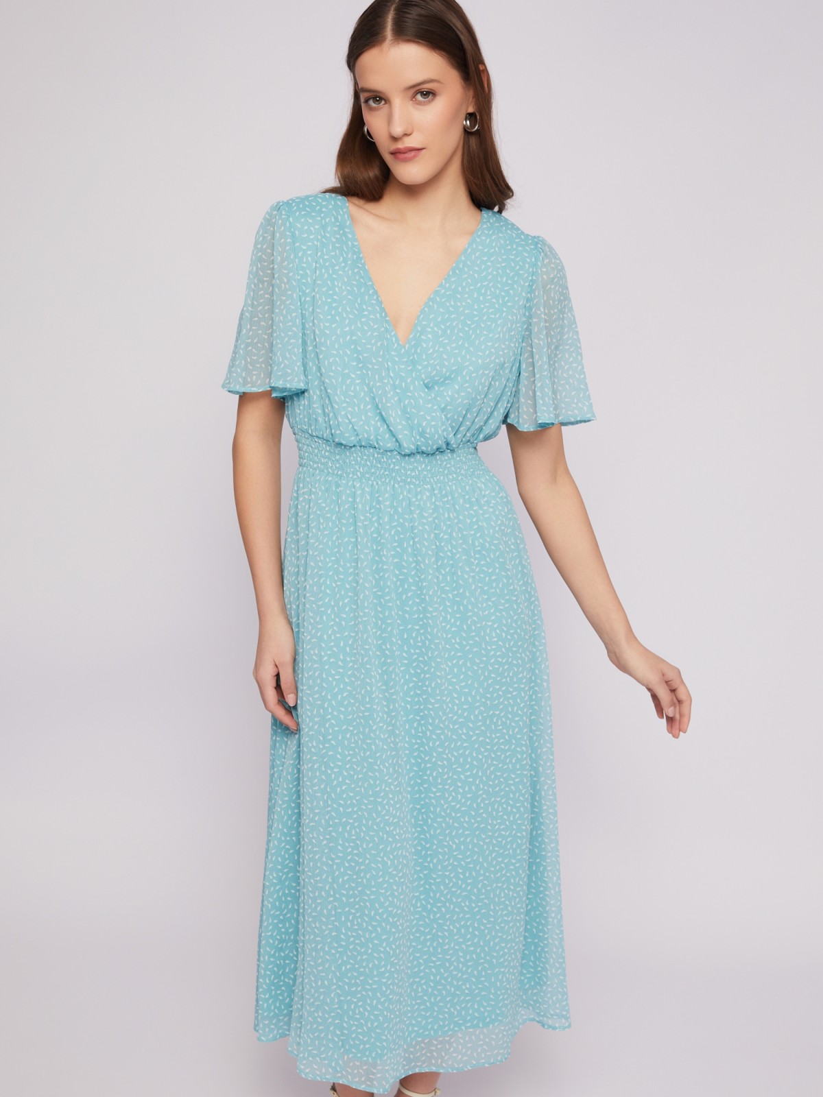 Шифоновое платье миди на резинке с принтом zolla 024218262303, цвет мятный, размер XL