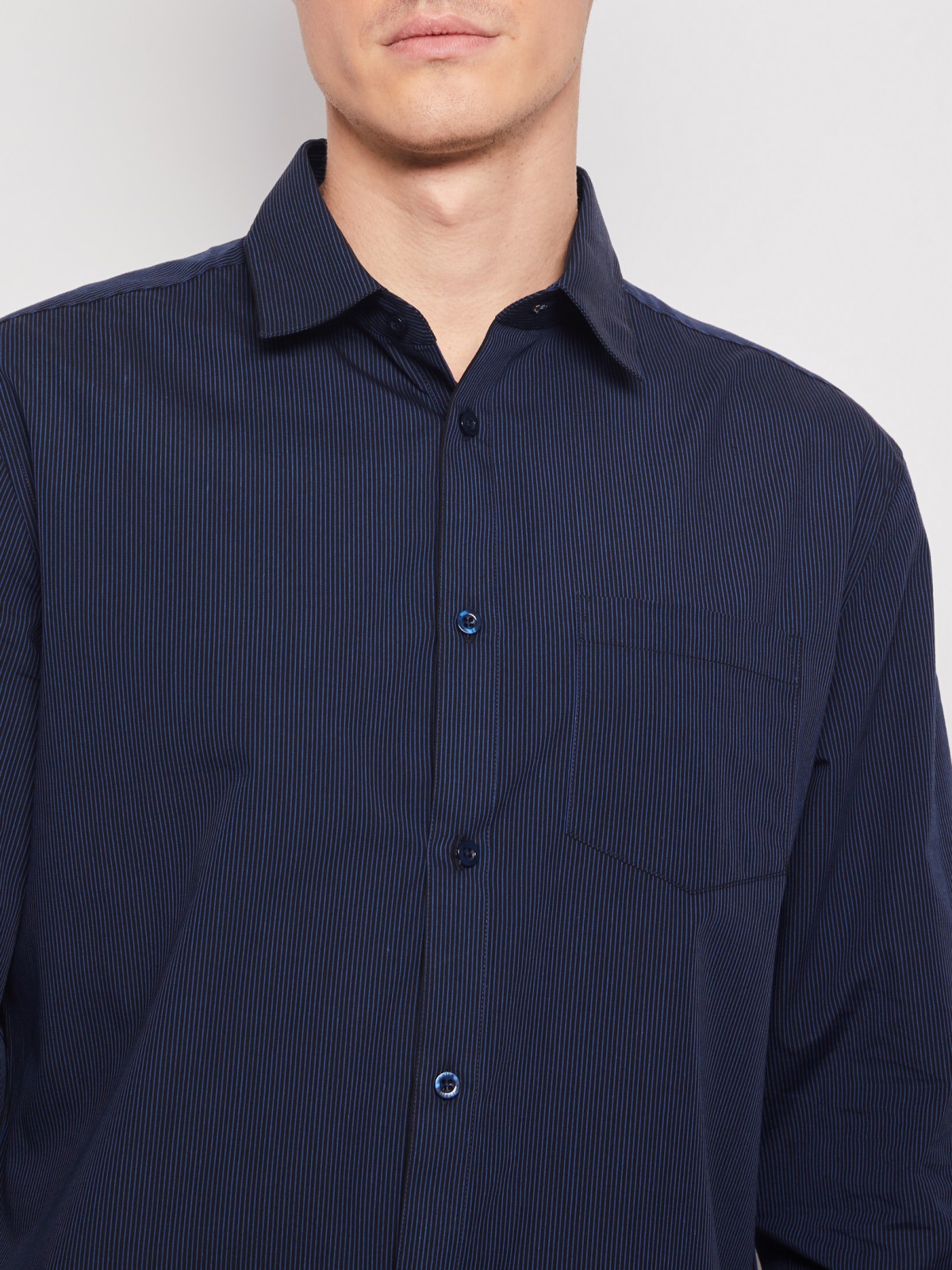 Рубашка в полоску с длинным рукавом zolla 012112159042, цвет темно-синий, размер M - фото 5