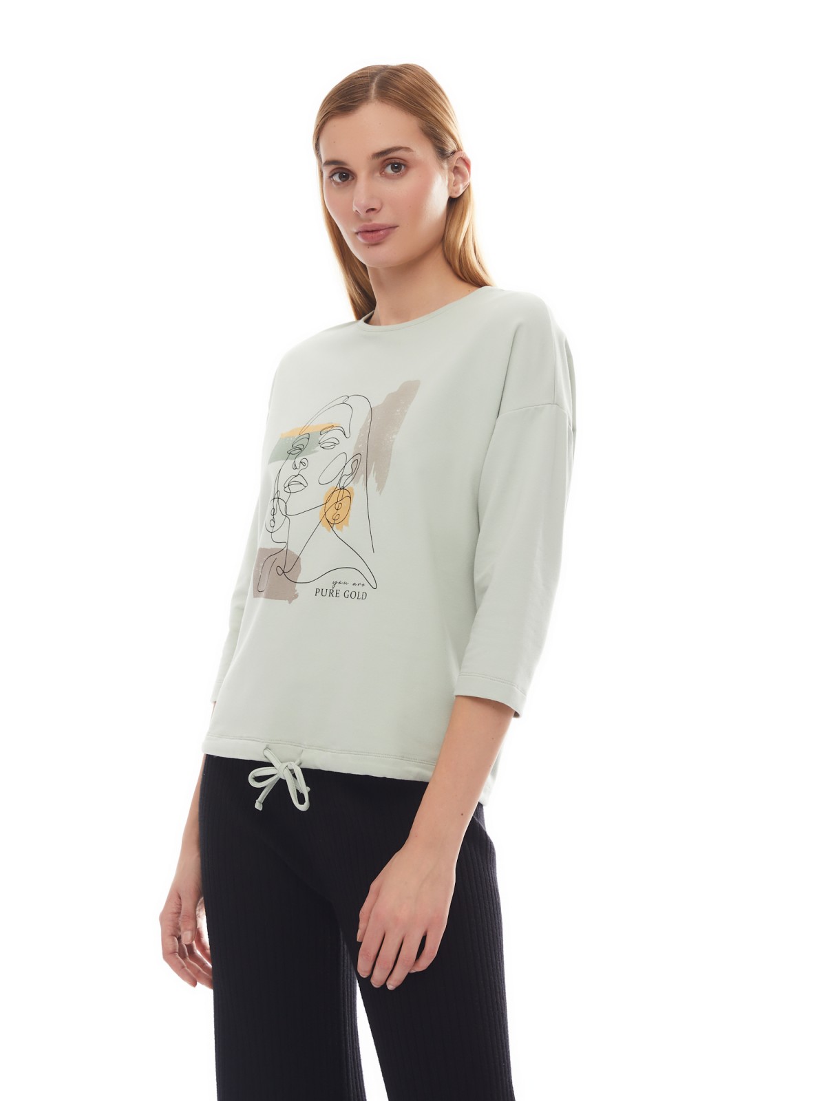 Трикотажный лонгслив на кулиске с укороченными рукавами