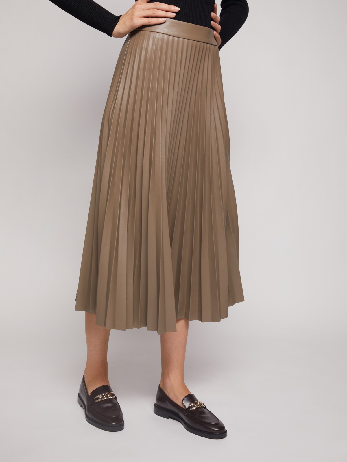 Плиссированная юбка из экокожи zolla 02134781Z021, цвет коричневый, размер XS - фото 4