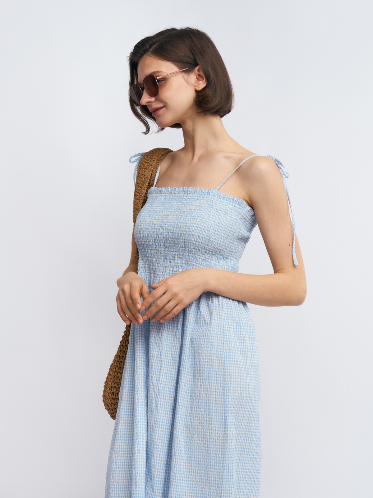 Сарафан длины миди на резинке и завязках