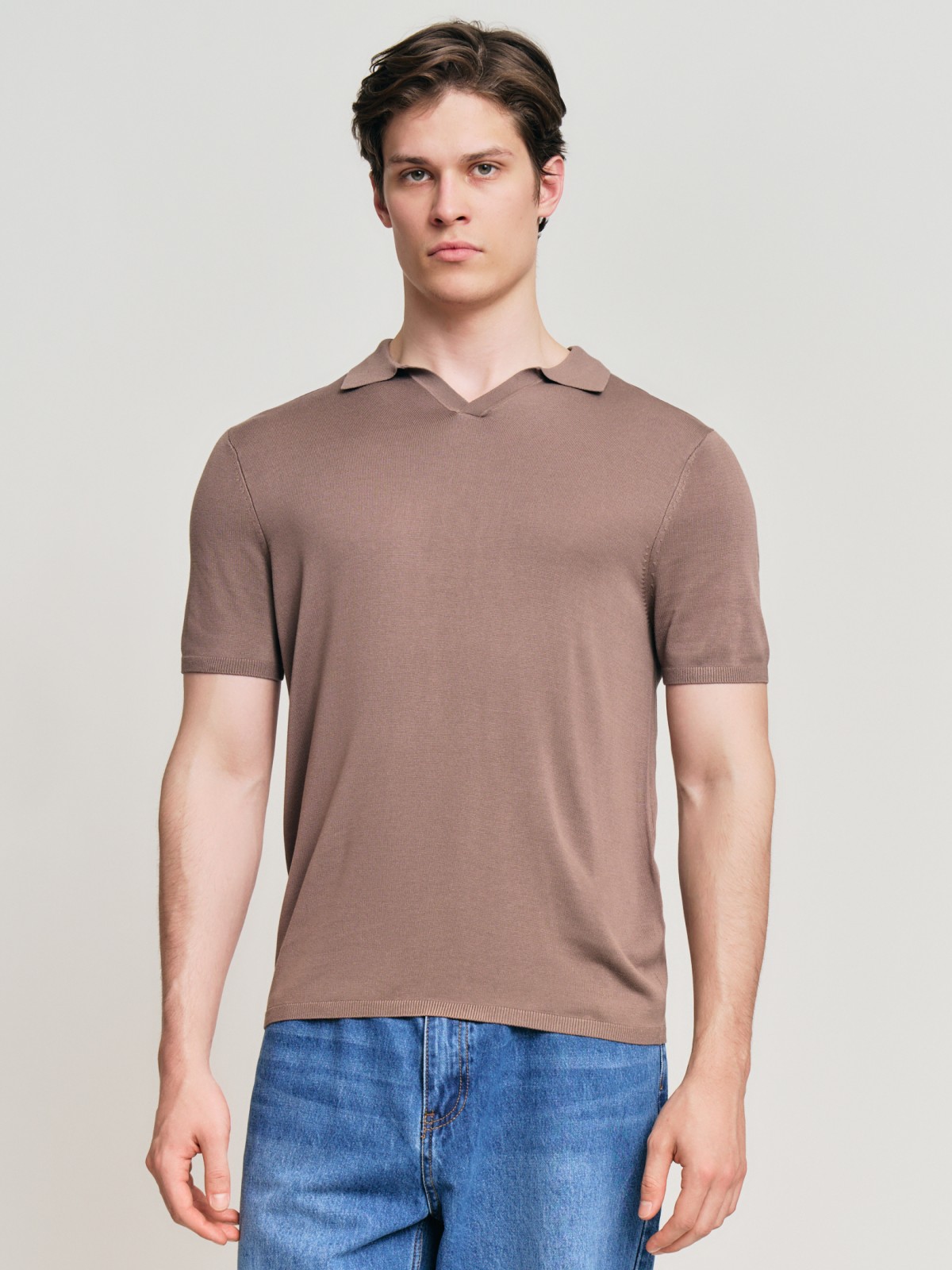 Трикотажный джемпер поло с коротким рукавом