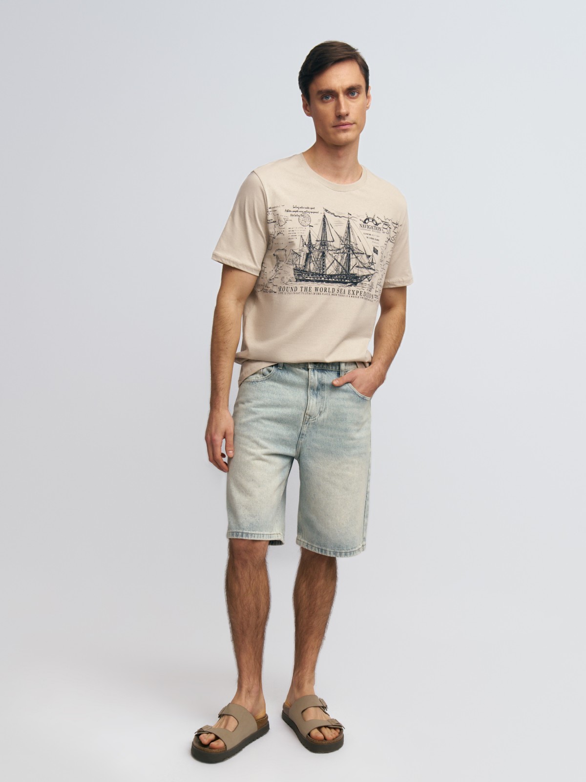 Футболка из хлопка с принтом в морском стиле