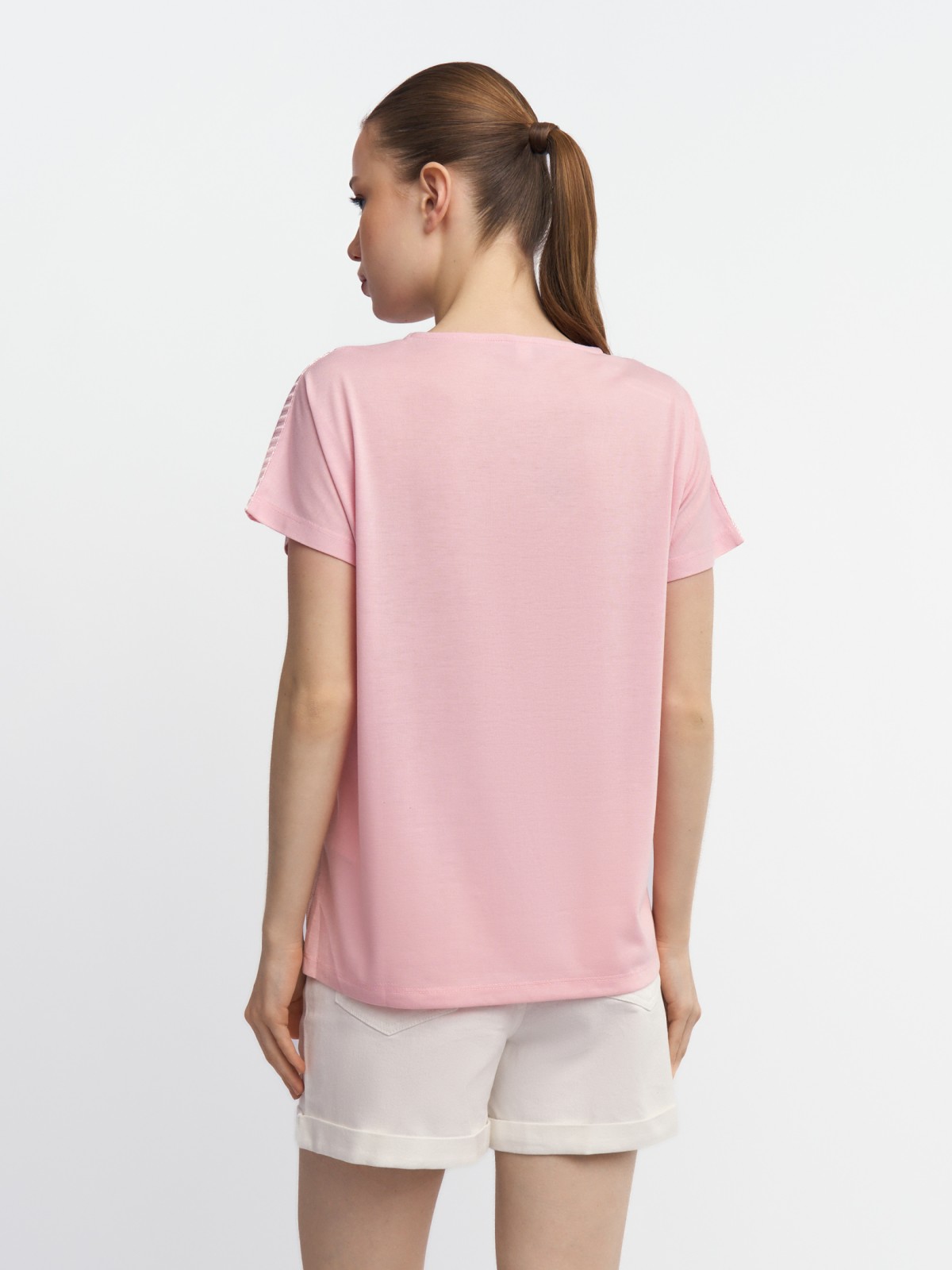 Трикотажный комбинированный топ-блузка с блеском