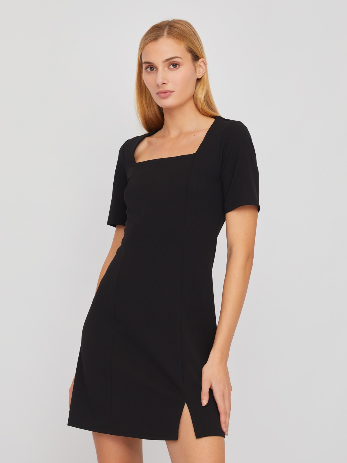 Платье длины мини с вырезом и коротким рукавом zolla 02411819F331, цвет черный, размер XS - фото 4