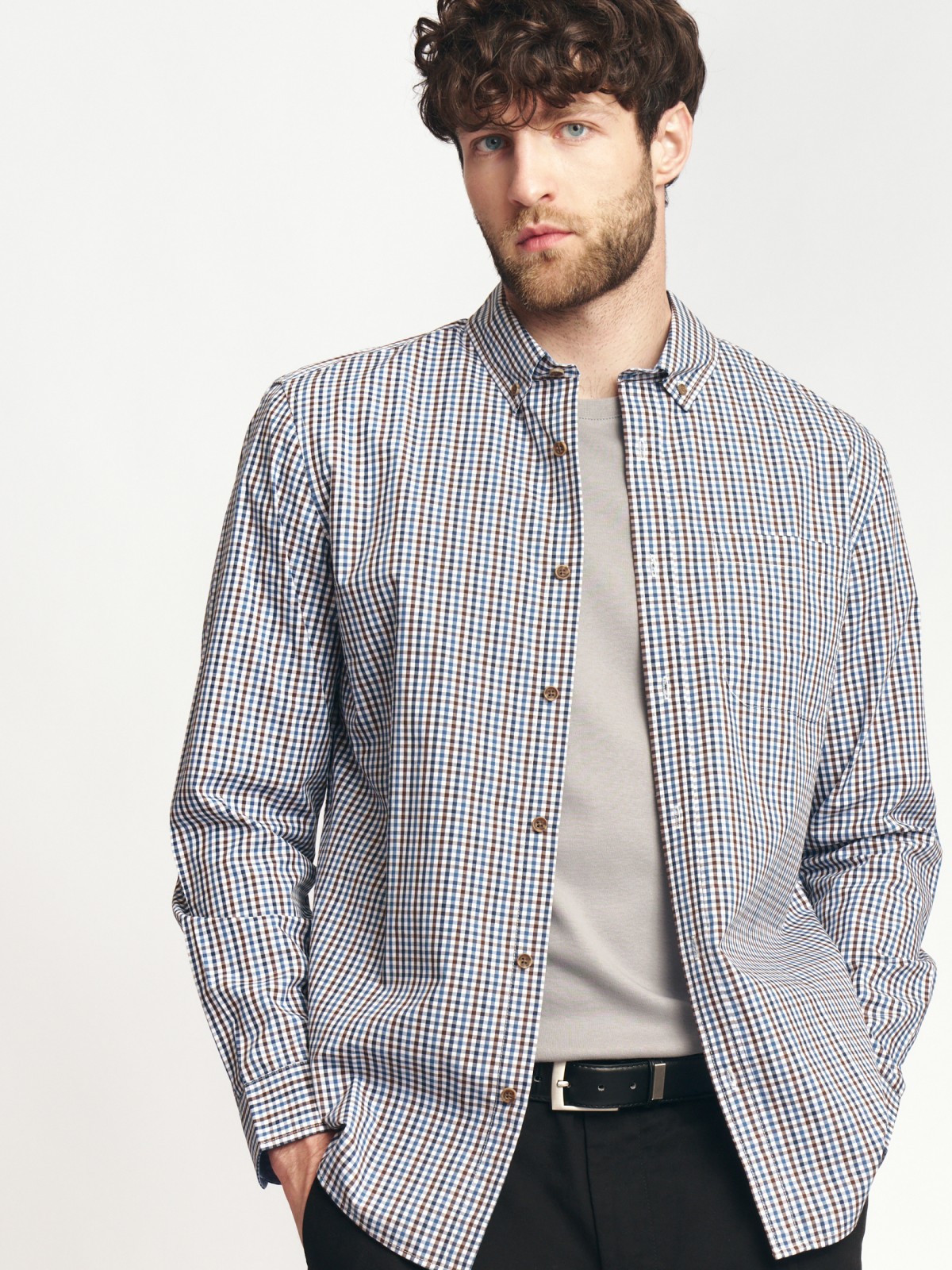 Рубашка в клетку с длинным рукавом