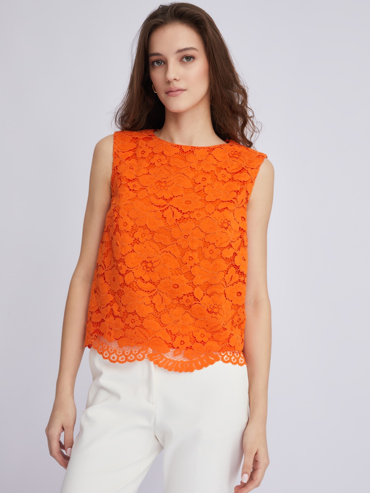 Кружевной топ-блузка без рукавов zolla 02324132L053, цвет оранжевый, размер XS - фото 3