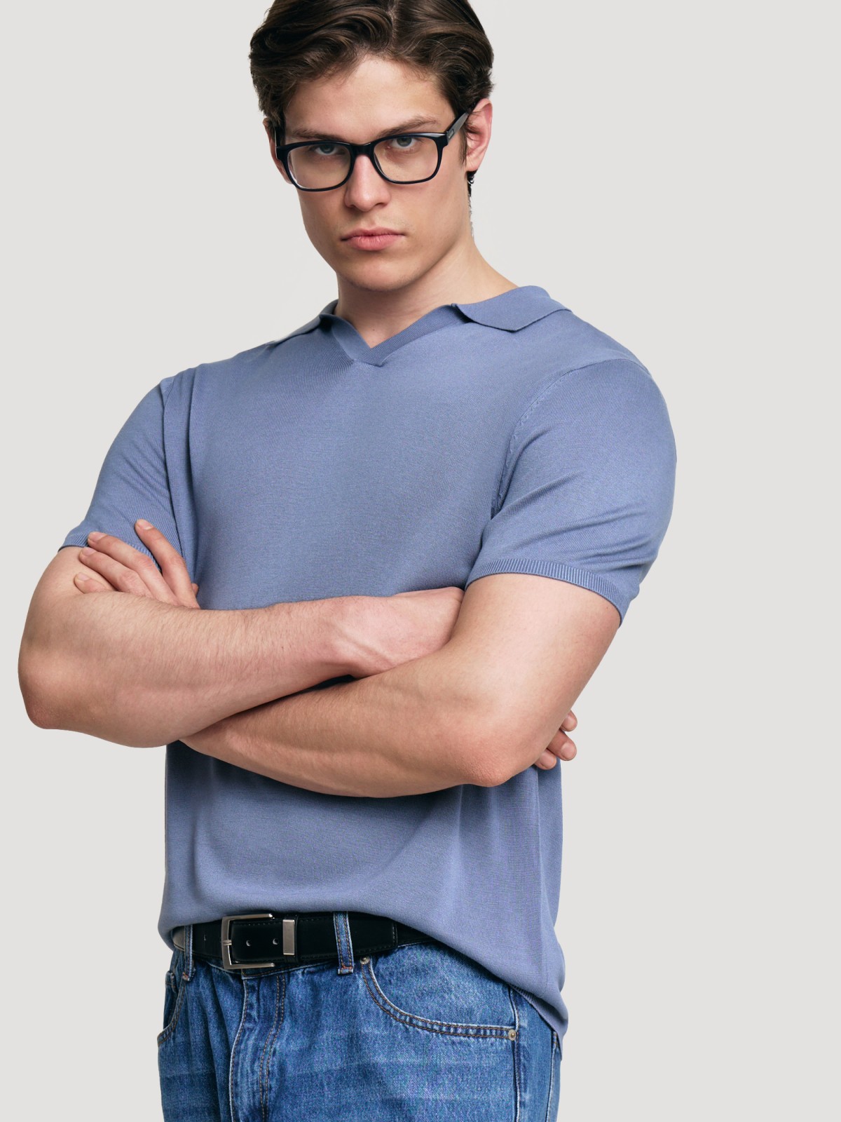 Трикотажный джемпер поло с коротким рукавом