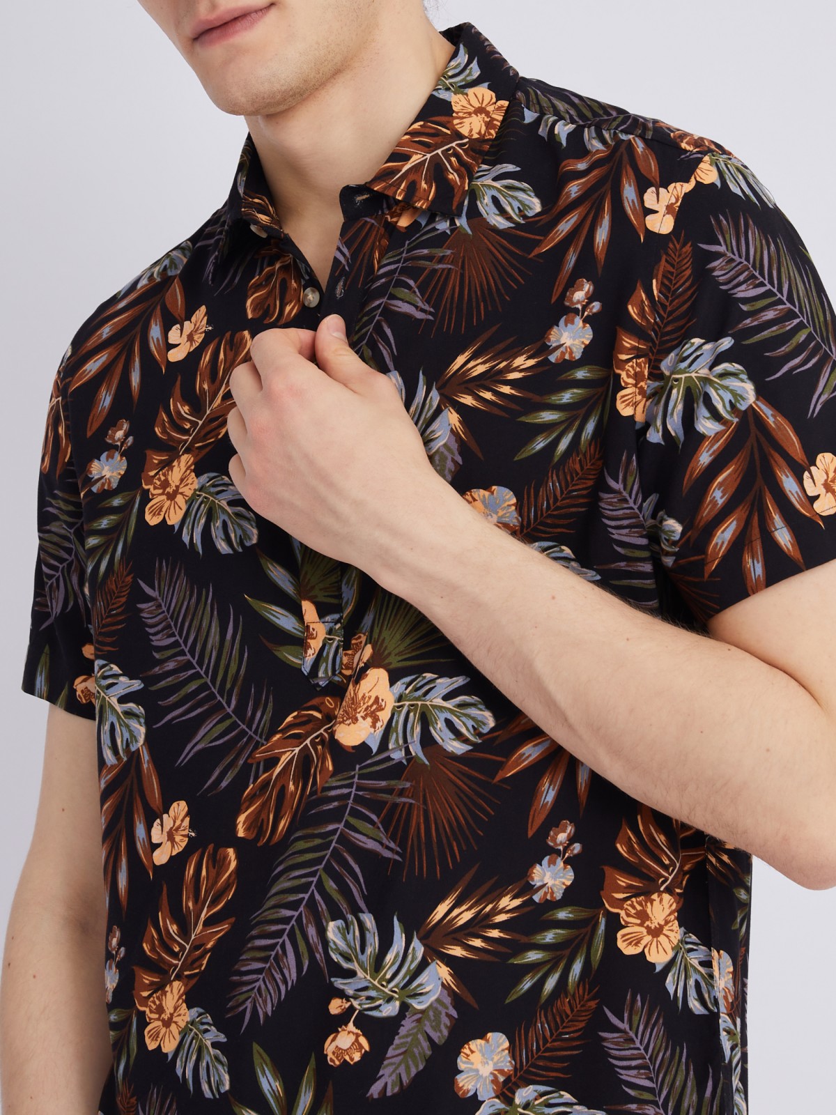 Рубашка из вискозы с тропическим принтом zolla 21325227Y023, цвет коричневый, размер M - фото 5