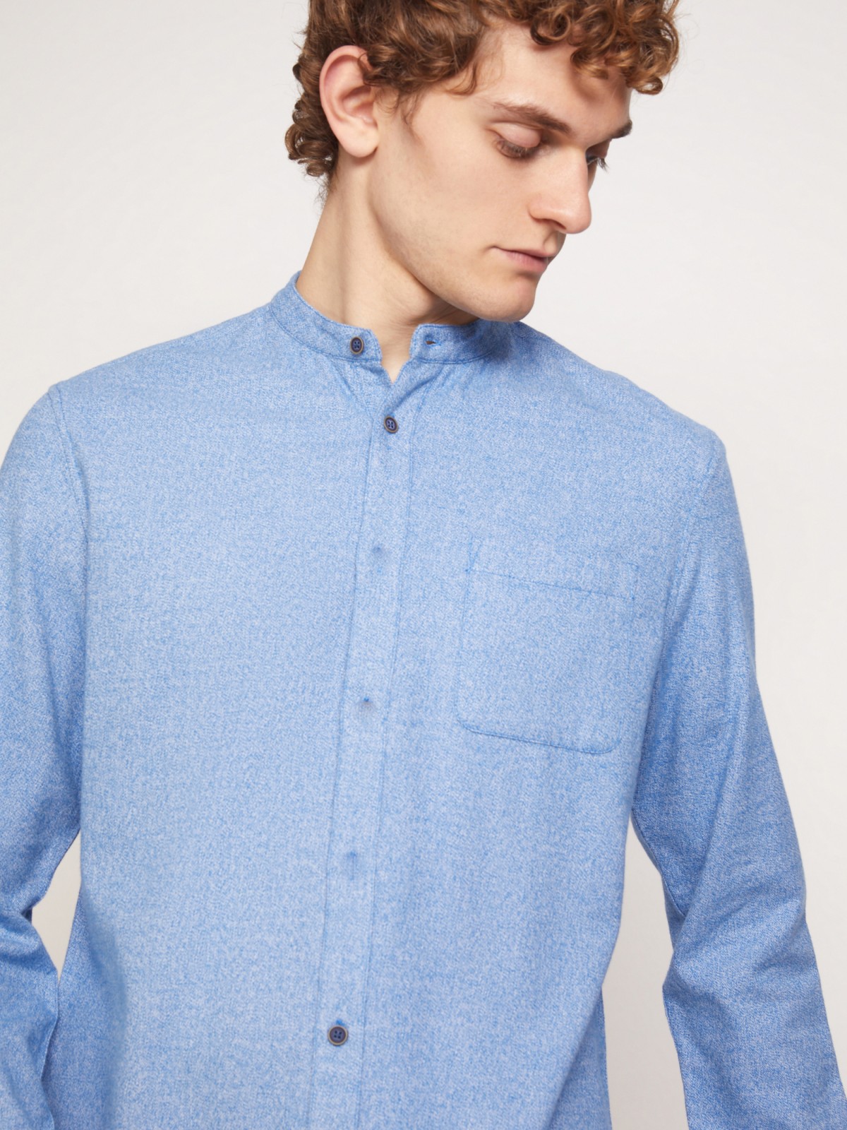 Фланелевая рубашка с воротником-стойкой zolla 211342191021, цвет голубой, размер S - фото 3