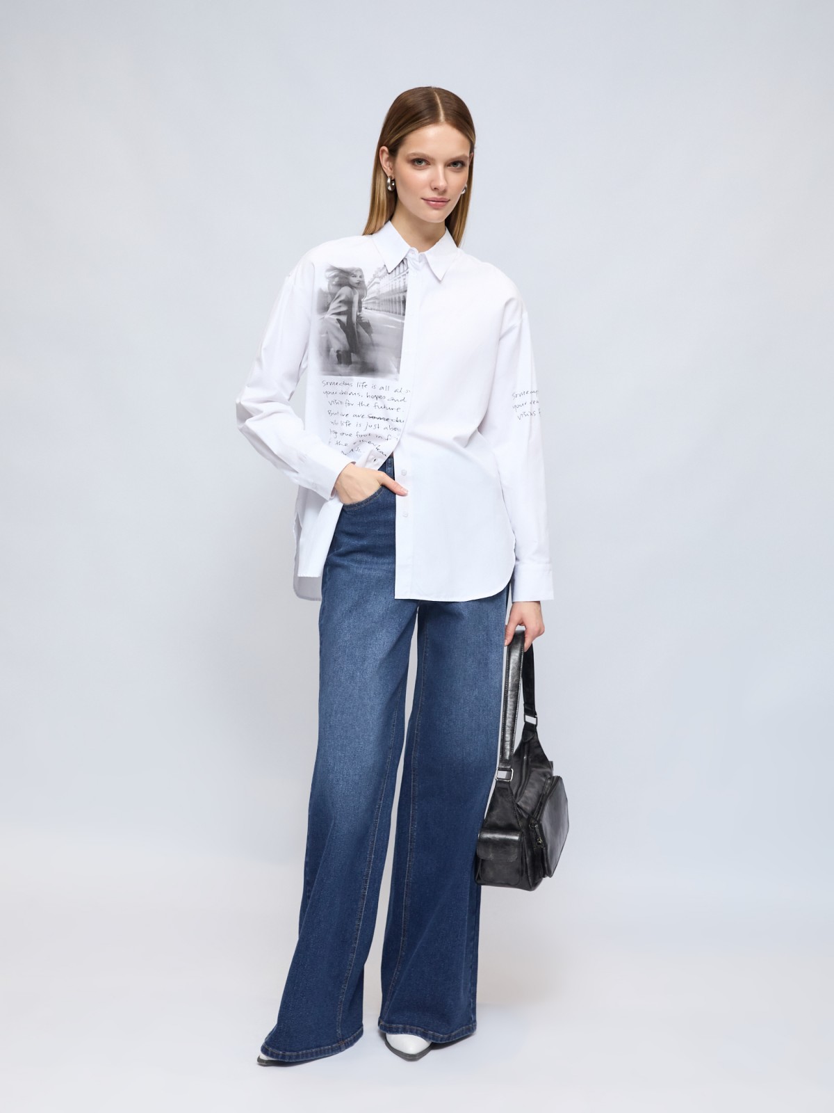 Рубашка свободного удлинённого силуэта с принтом