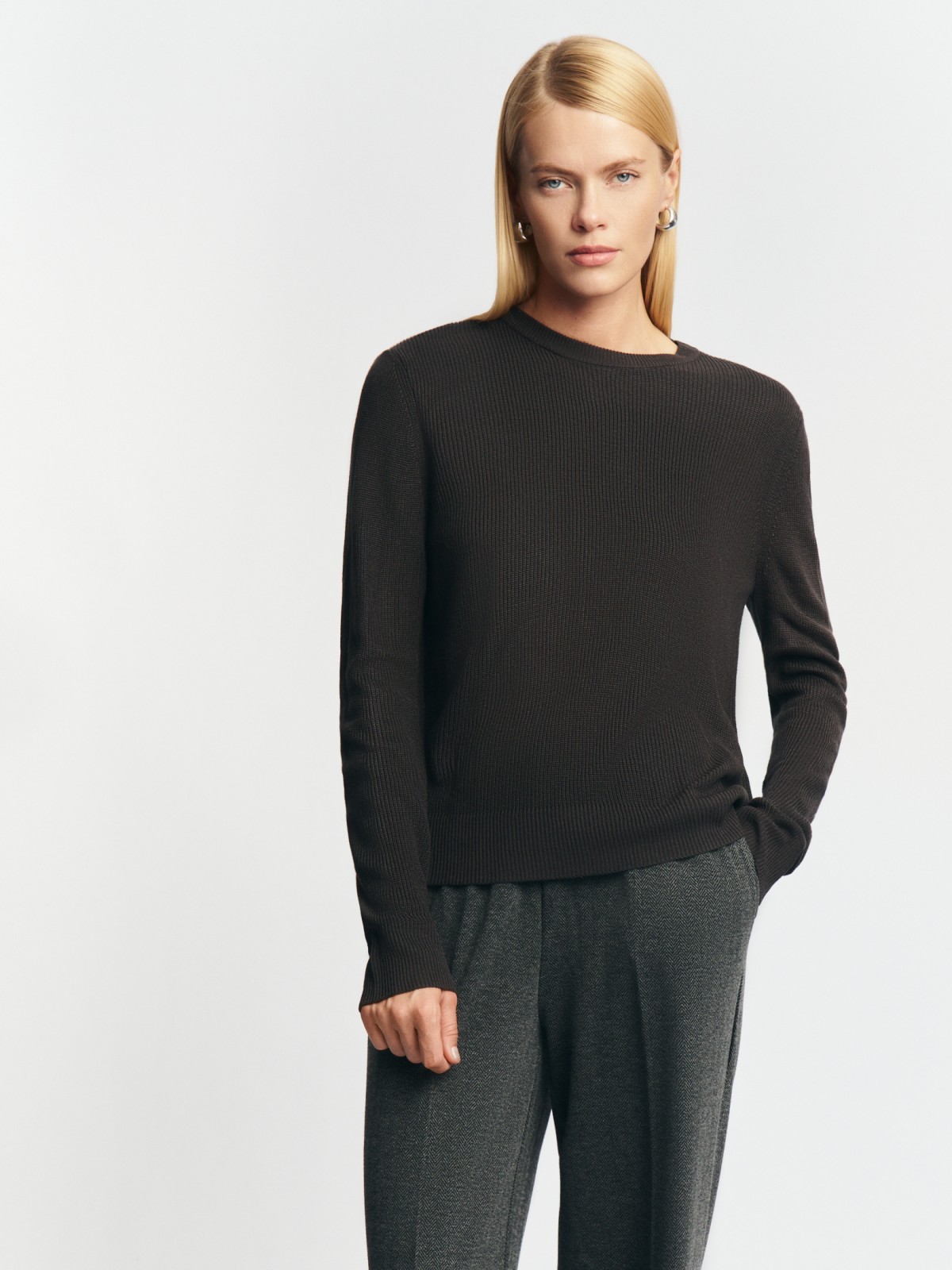 Вязаный джемпер из акрила с длинным рукавом