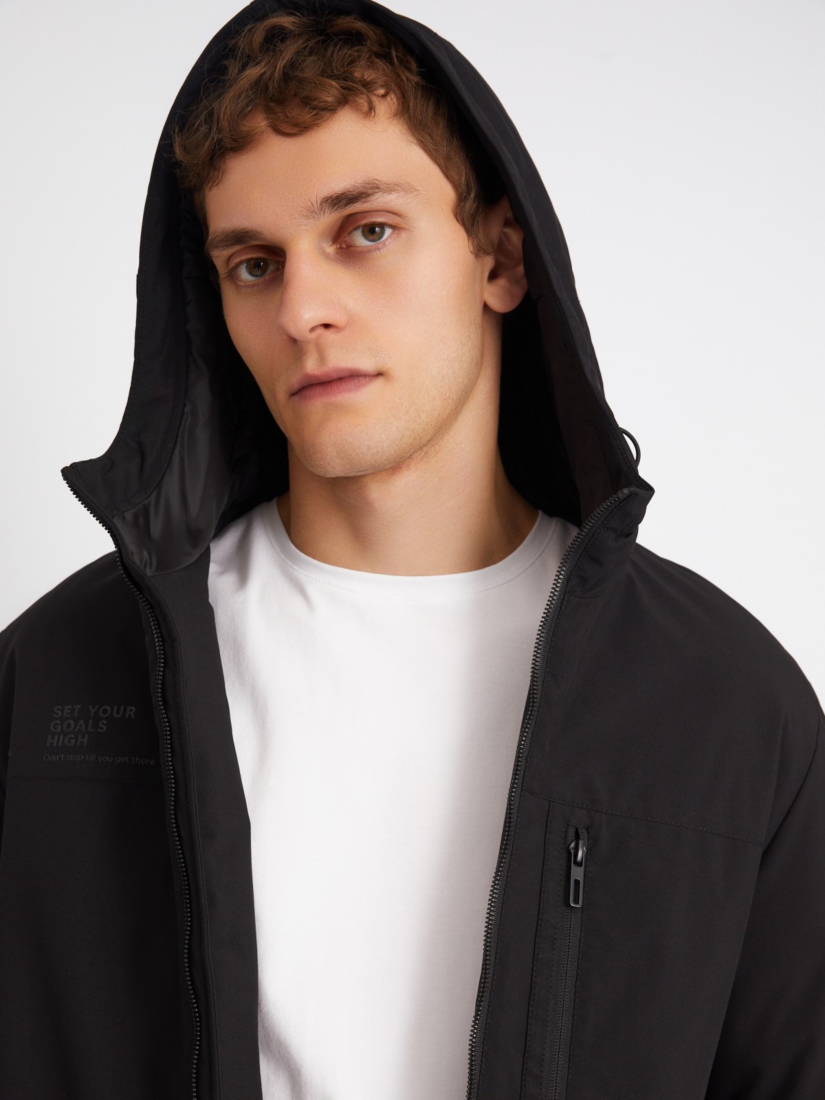 Утеплённая куртка на синтепоне с капюшоном и кулиской по низу zolla 01333510L124, цвет черный, размер XXL - фото 4