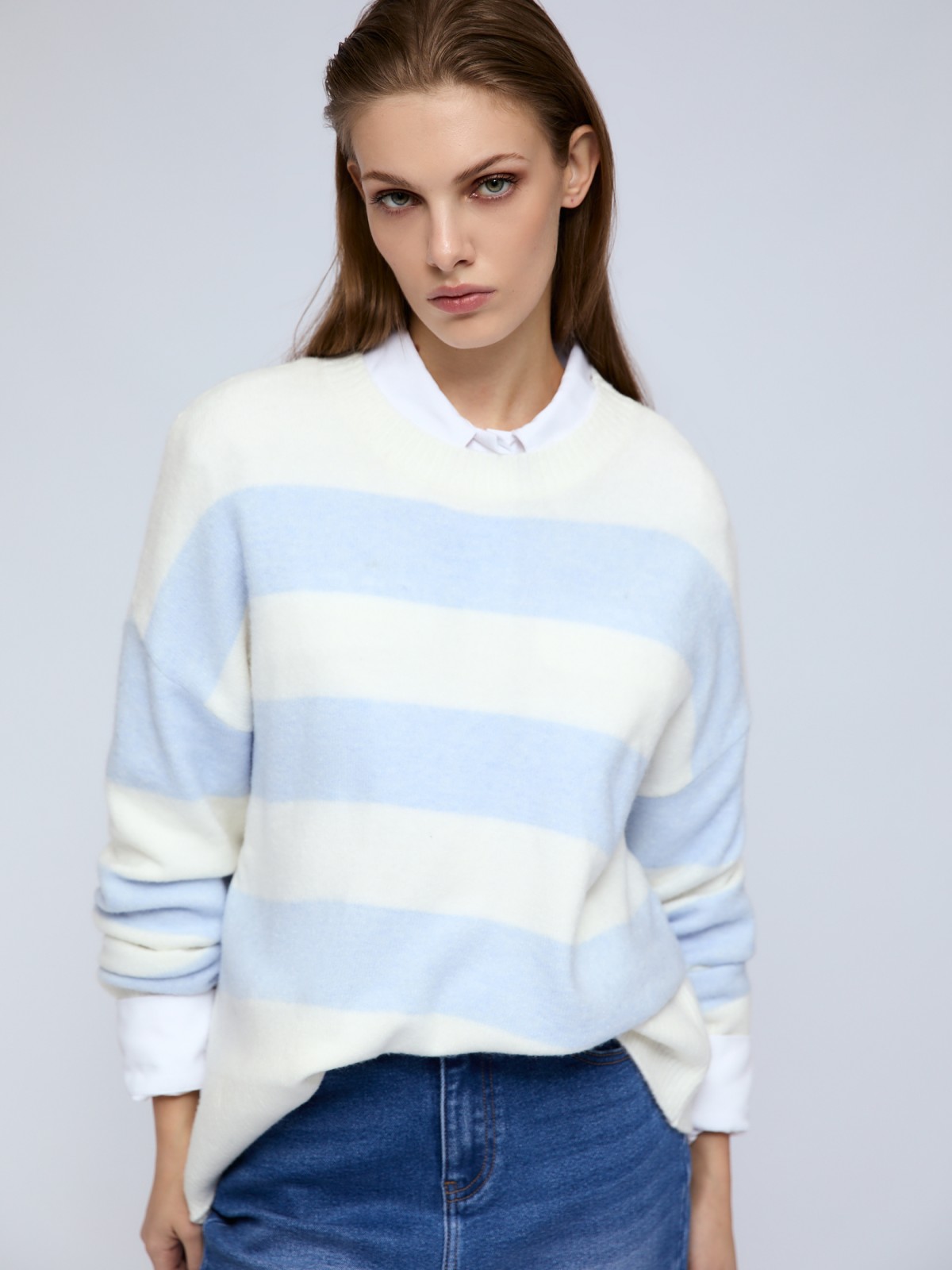 Вязаный джемпер в полоску с длинным рукавом