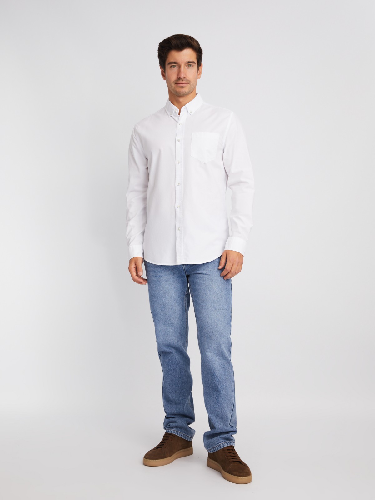 Рубашка из хлопка с длинным рукавом и карманом zolla 014132159013, цвет белый, размер S - фото 2