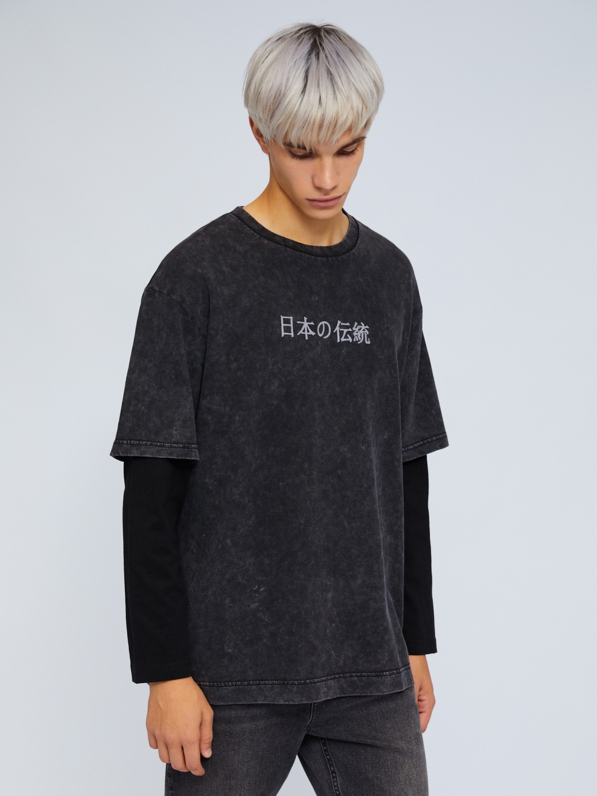 Лонгслив из хлопка с имитацией футболки