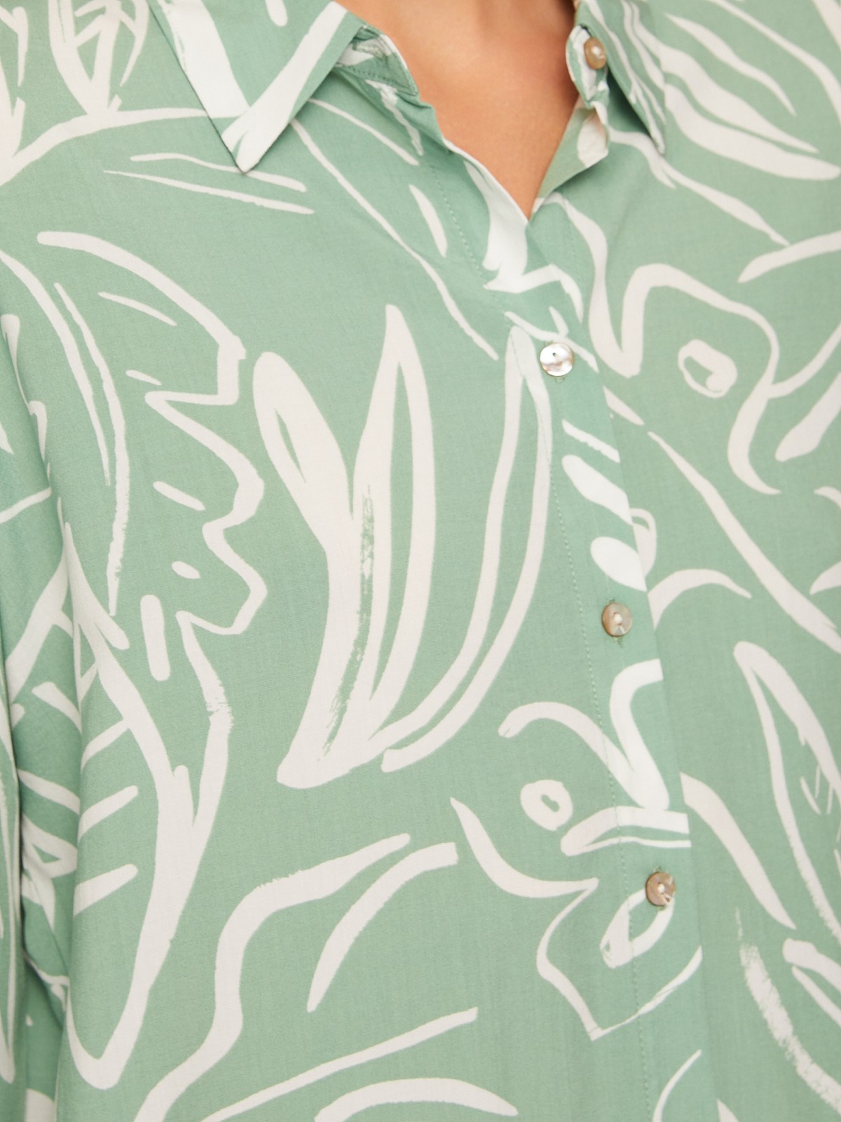 Принтованная рубашка из вискозы с длинным рукавом zolla 024211162322, цвет светло-зеленый, размер L - фото 4