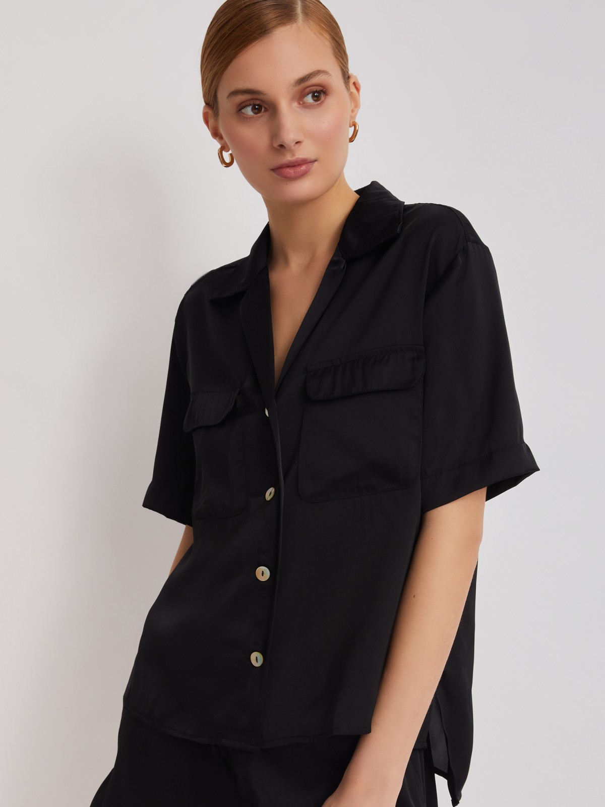 Блузка с короткими рукавами zolla 22325127Y061, цвет черный, размер XS - фото 1