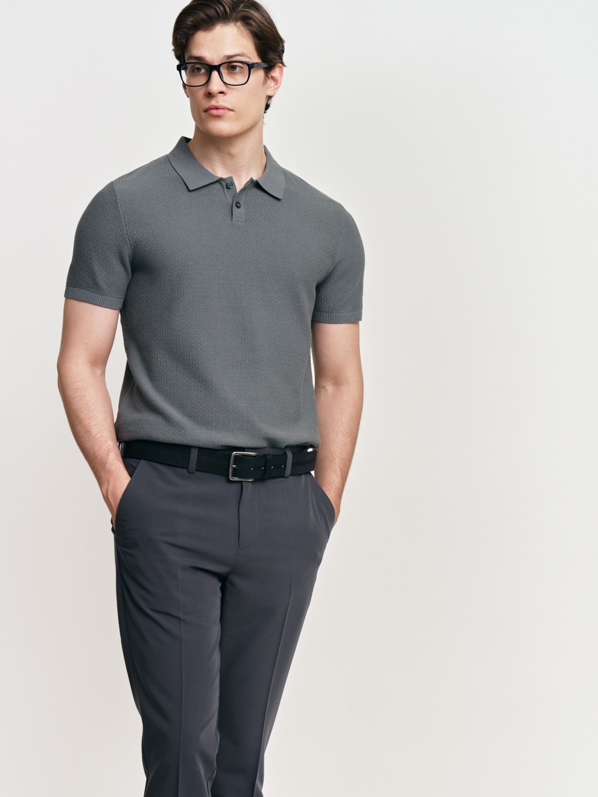 Трикотажный джемпер поло из хлопка с коротким рукавом