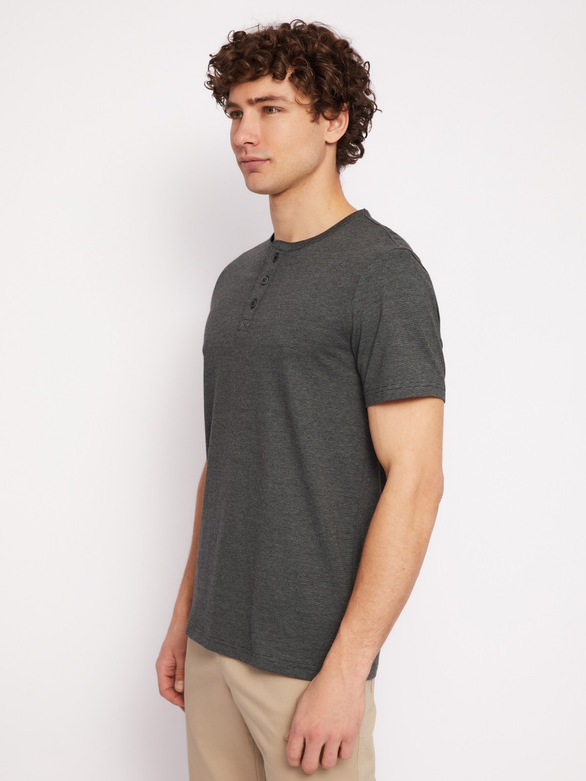 Футболка хенли в полоску с коротким рукавом