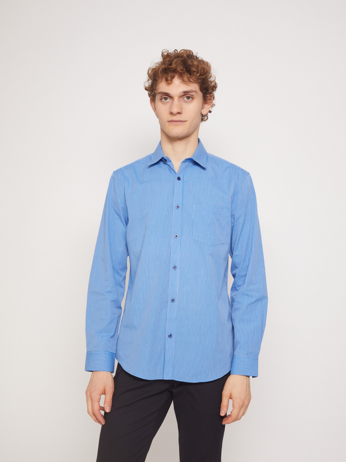 Рубашка с узором в тонкую полоску zolla 011332162012, цвет голубой, размер S - фото 2