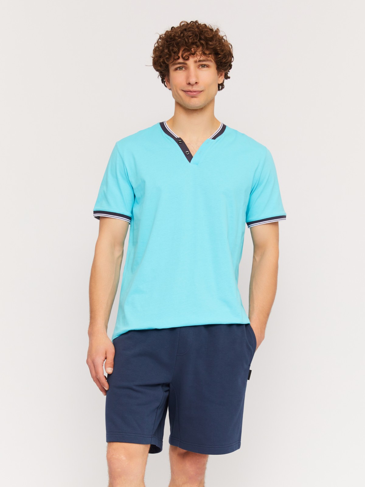 Футболка хенли из хлопка с коротким рукавом