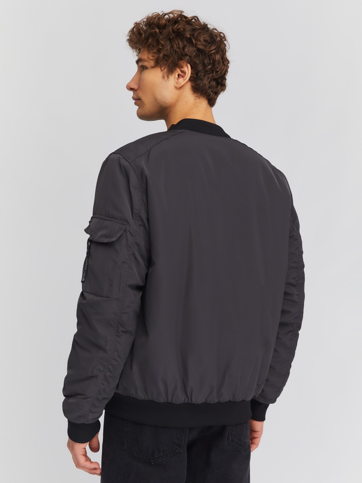 Утеплённая куртка-бомбер с воротником-стойкой zolla 014135102014, цвет серый, размер M - фото 6