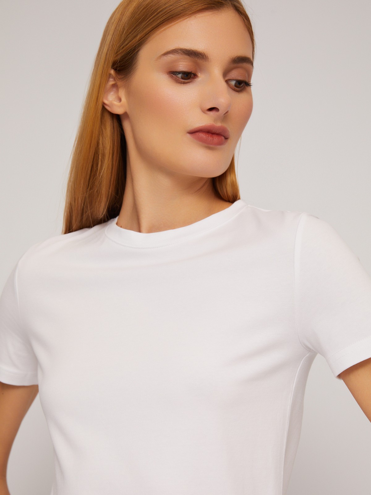 Трикотажный базовая футболка из хлопка без принта zolla 024233264132, цвет белый, размер XS - фото 4