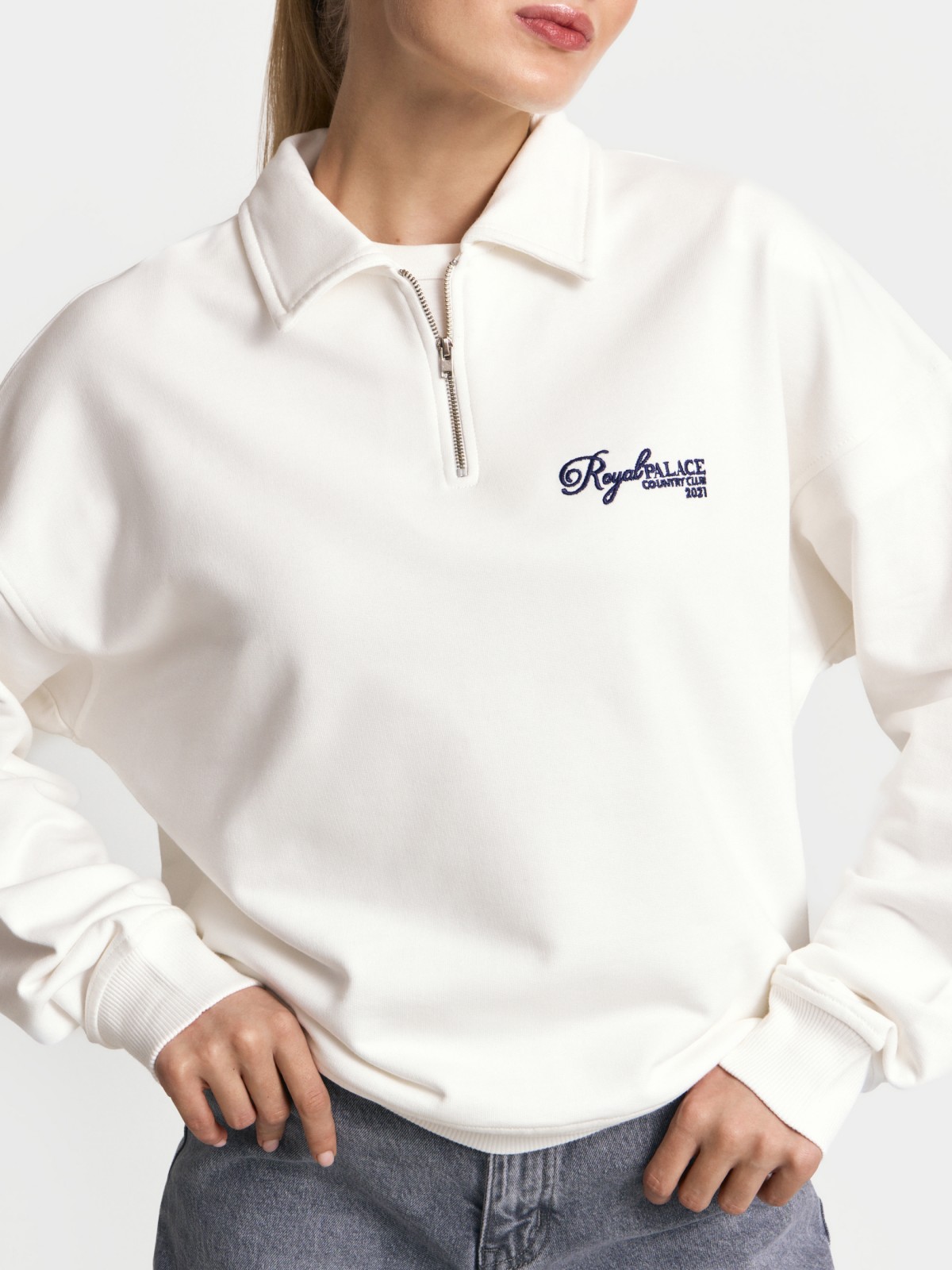 Свитшот из хлопка с воротником поло