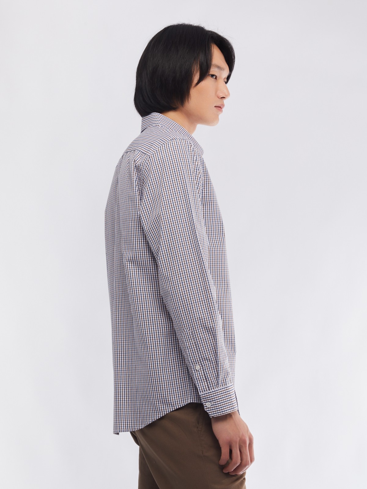 Офисная рубашка прямого силуэта с узором в клетку zolla 014112159012, цвет бежевый, размер M - фото 4