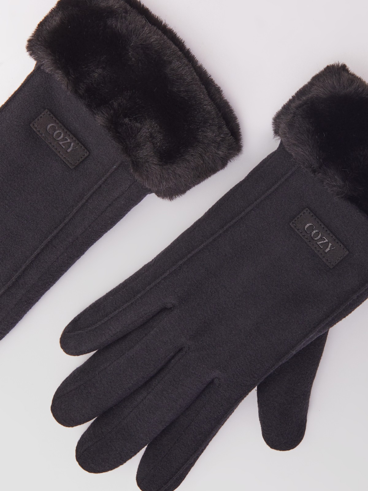 Тёплые перчатки с опушкой из экомеха и начёсом zolla 023429659025, цвет черный, размер S - фото 2