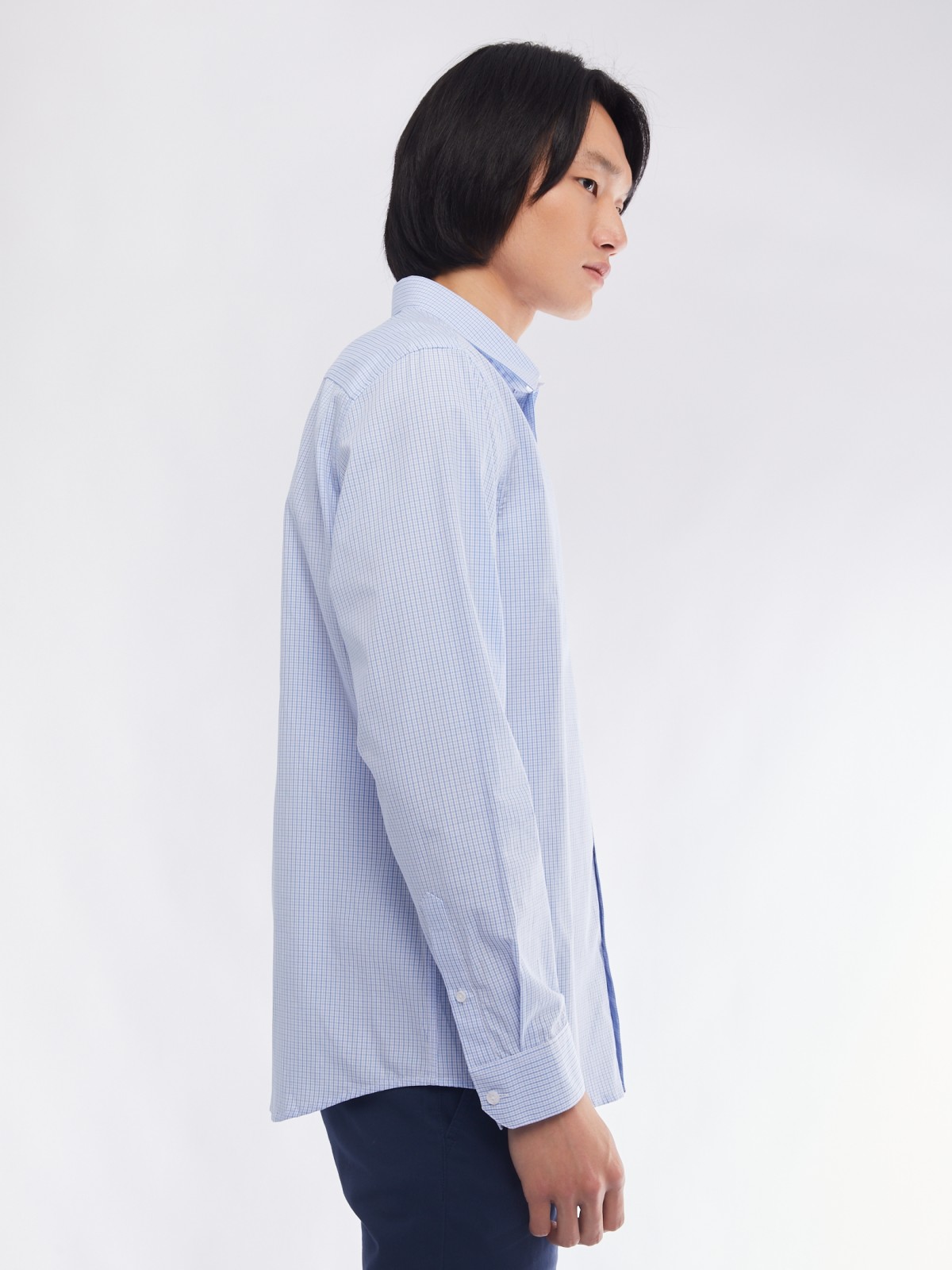 Офисная рубашка прямого силуэта с узором в клетку zolla 014112159062, цвет светло-голубой, размер M - фото 5