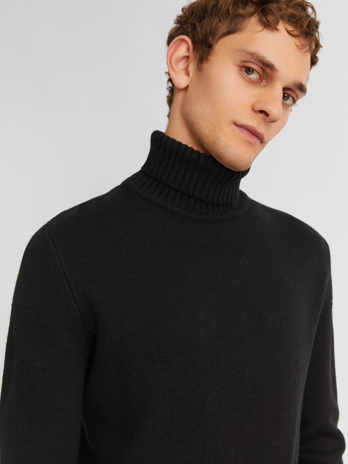 Вязаная шерстяная водолазка-свитер с горлом zolla 013436163072, цвет черный, размер M - фото 3