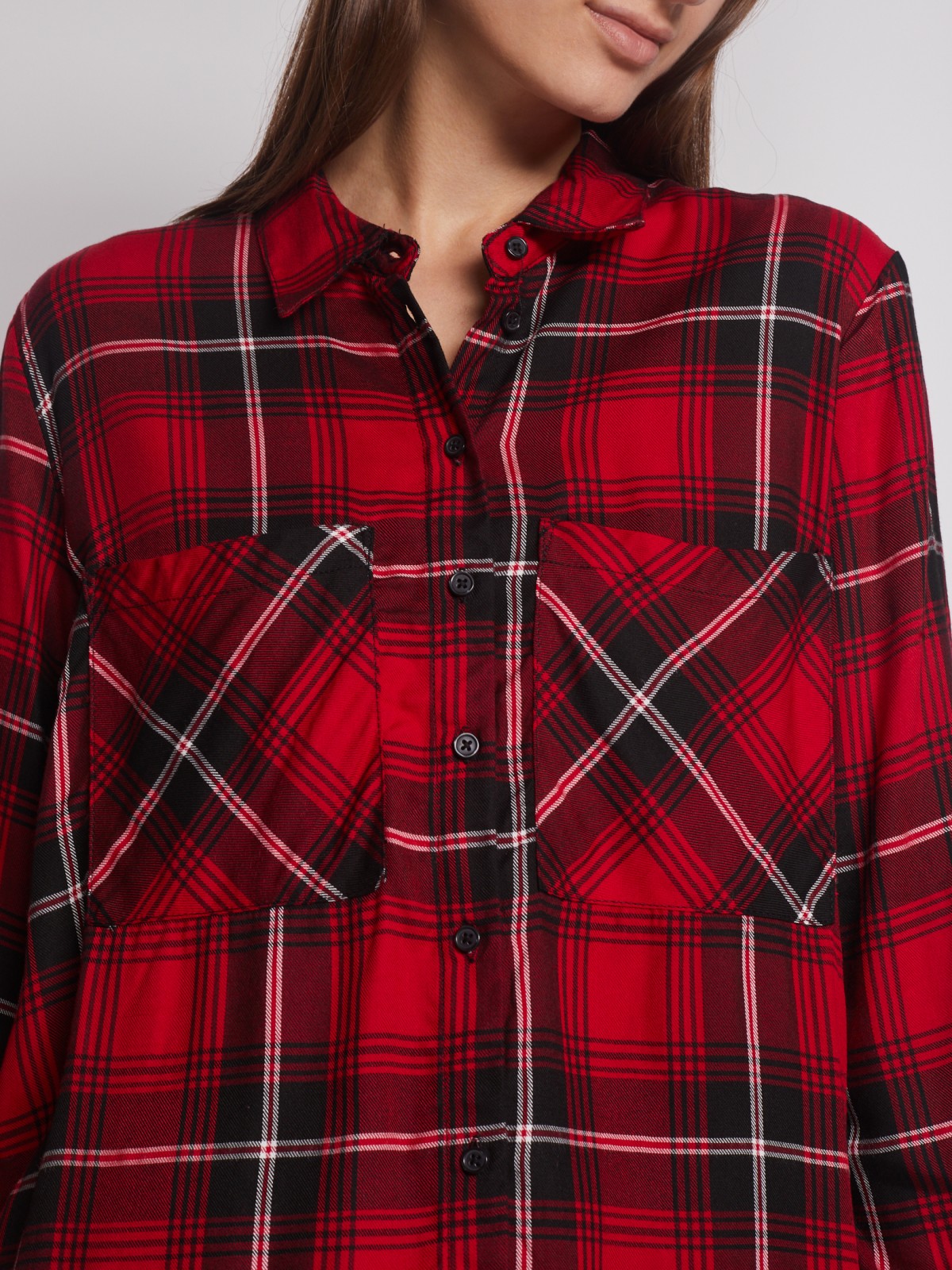 Рубашка в клетку с длинным рукавом zolla 022311159393, цвет красный, размер XS - фото 5