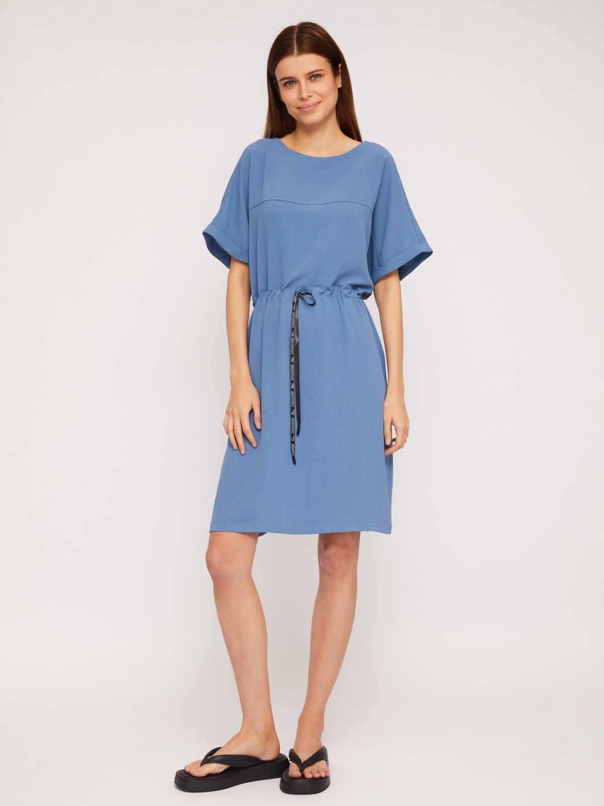 Платье-футболка мини с кулиской на талии zolla 02423824Y773, цвет голубой, размер M - фото 2
