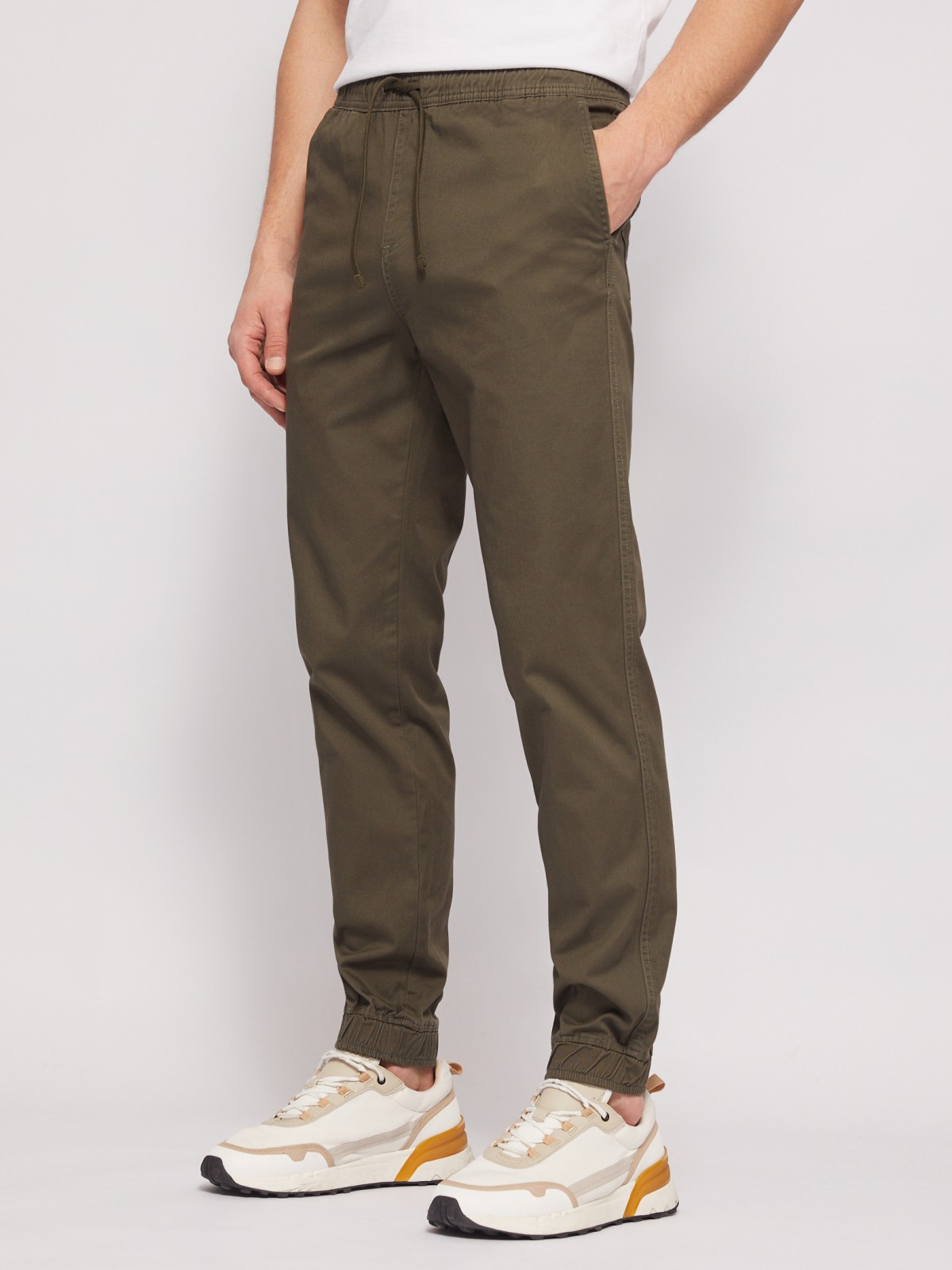 Прямые брюки-джоггеры из хлопка на резинке zolla N1421730L012, цвет хаки, размер 28 - фото 2