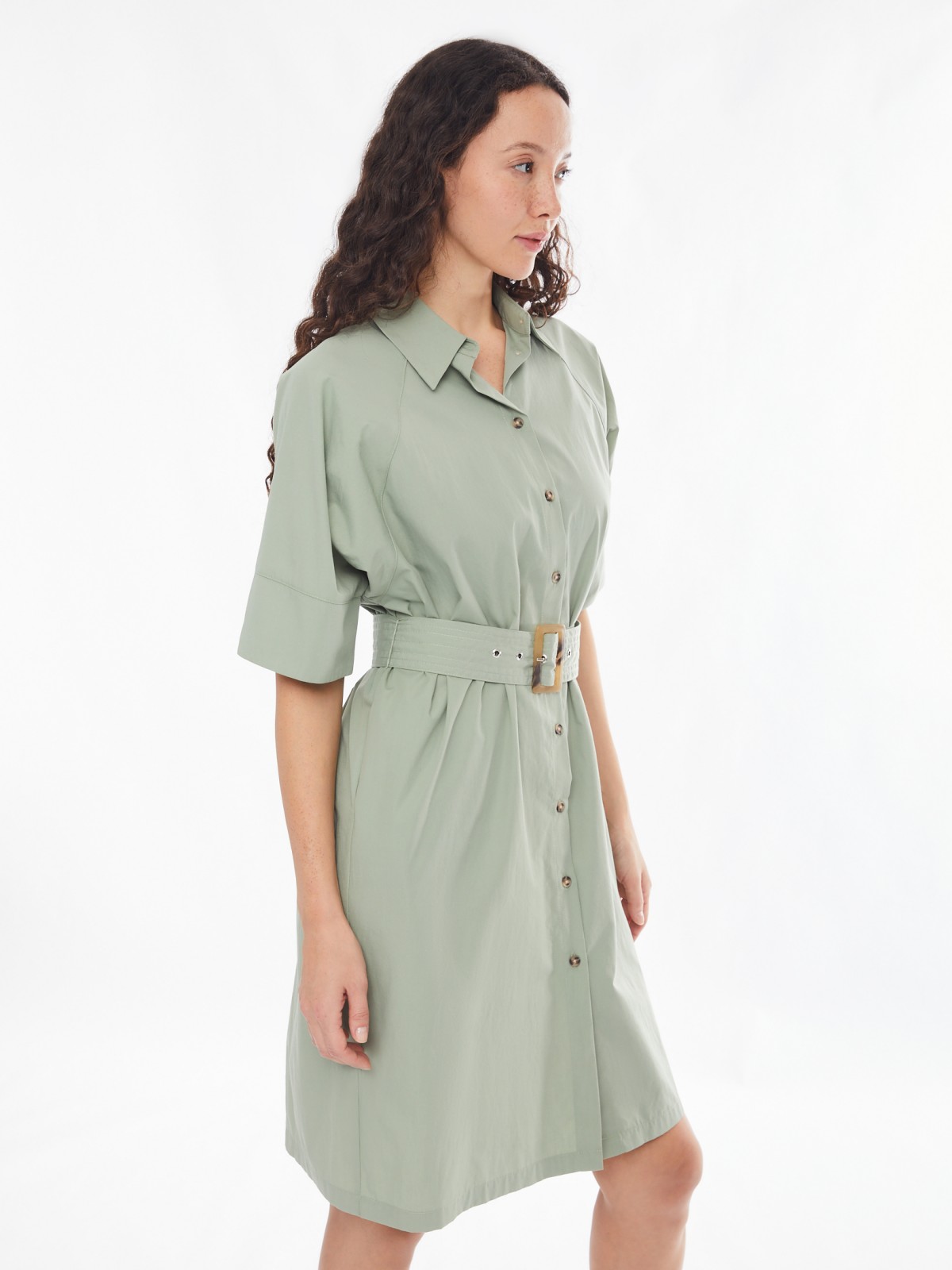 Платье-рубашка с ремнём и рукавами-реглан zolla 02413827Y111, цвет хаки, размер XS/S - фото 1