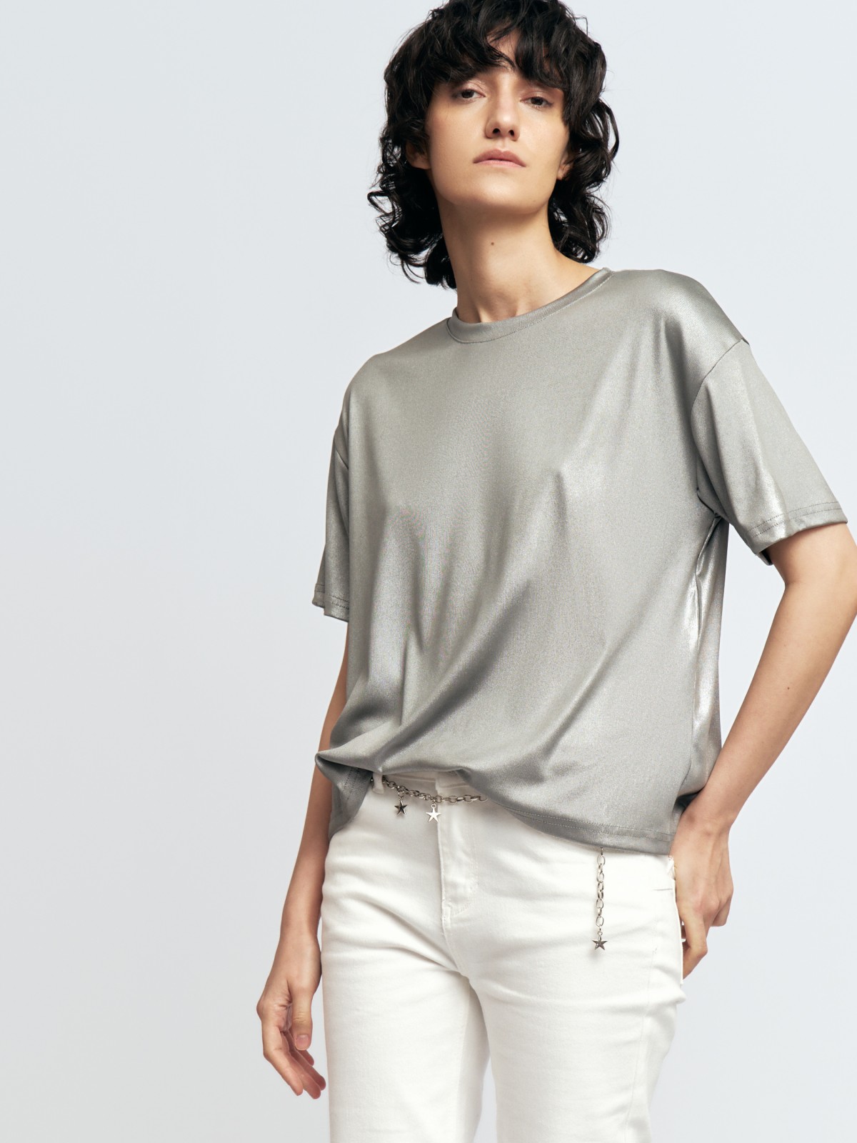 Трикотажный топ-блузка с блеском