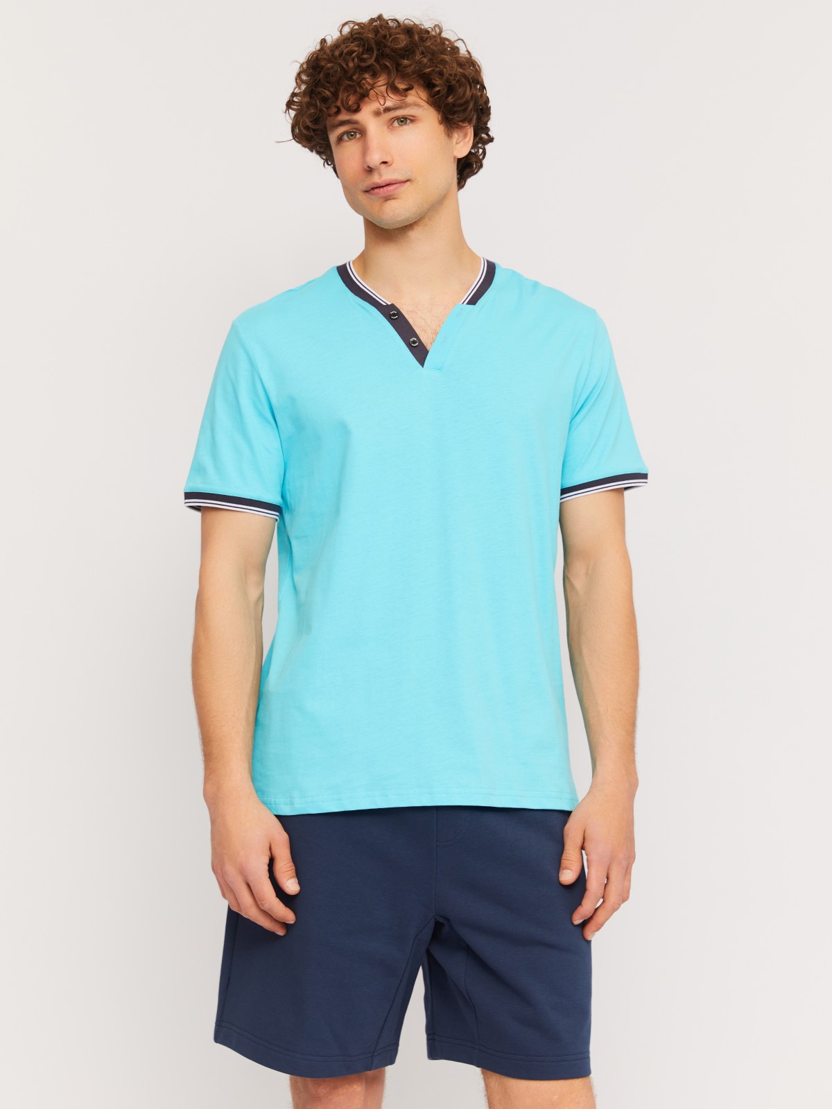 Футболка хенли из хлопка с коротким рукавом