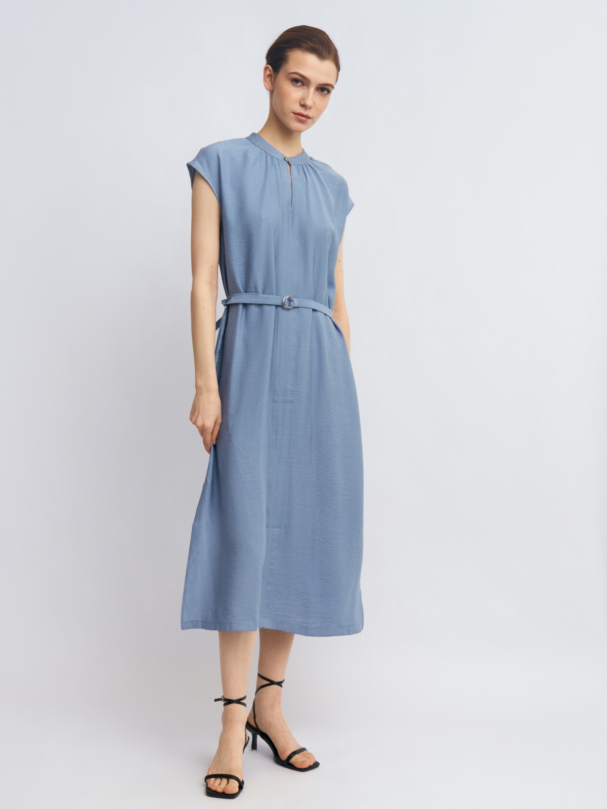 Платье-рубашка из вискозы с поясом