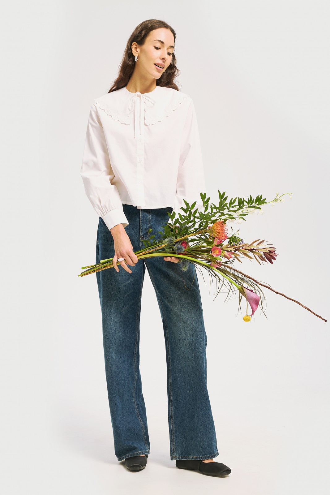 Блузка-рубашка из хлопка с акцентным воротником