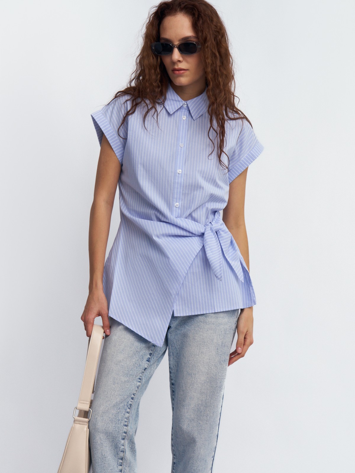 Ассиметричная рубашка в полоску с завязками