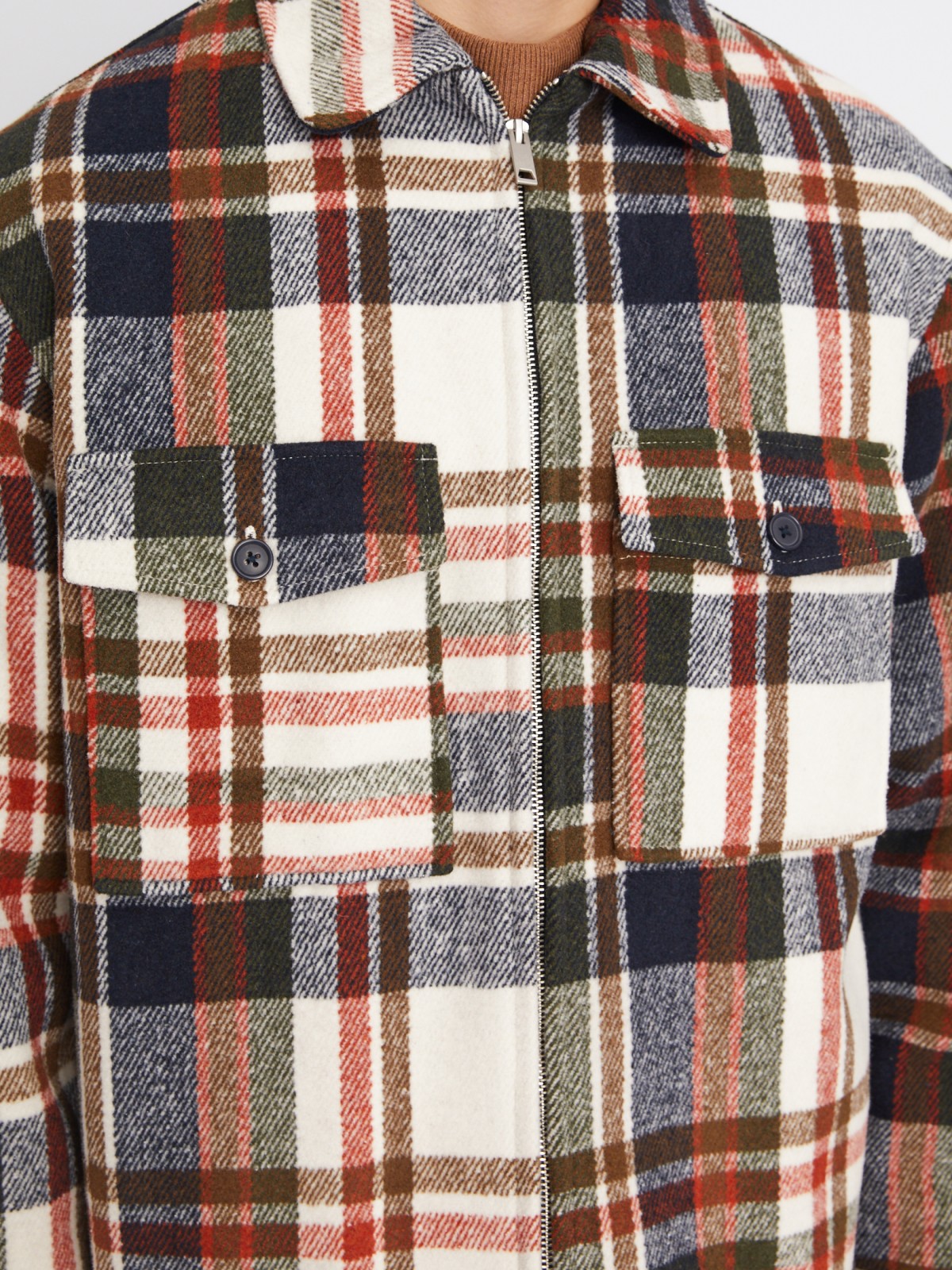 Куртка-рубашка из пальтовой ткани с узором в клетку на молнии zolla 013335859014, цвет терракота, размер XL - фото 4